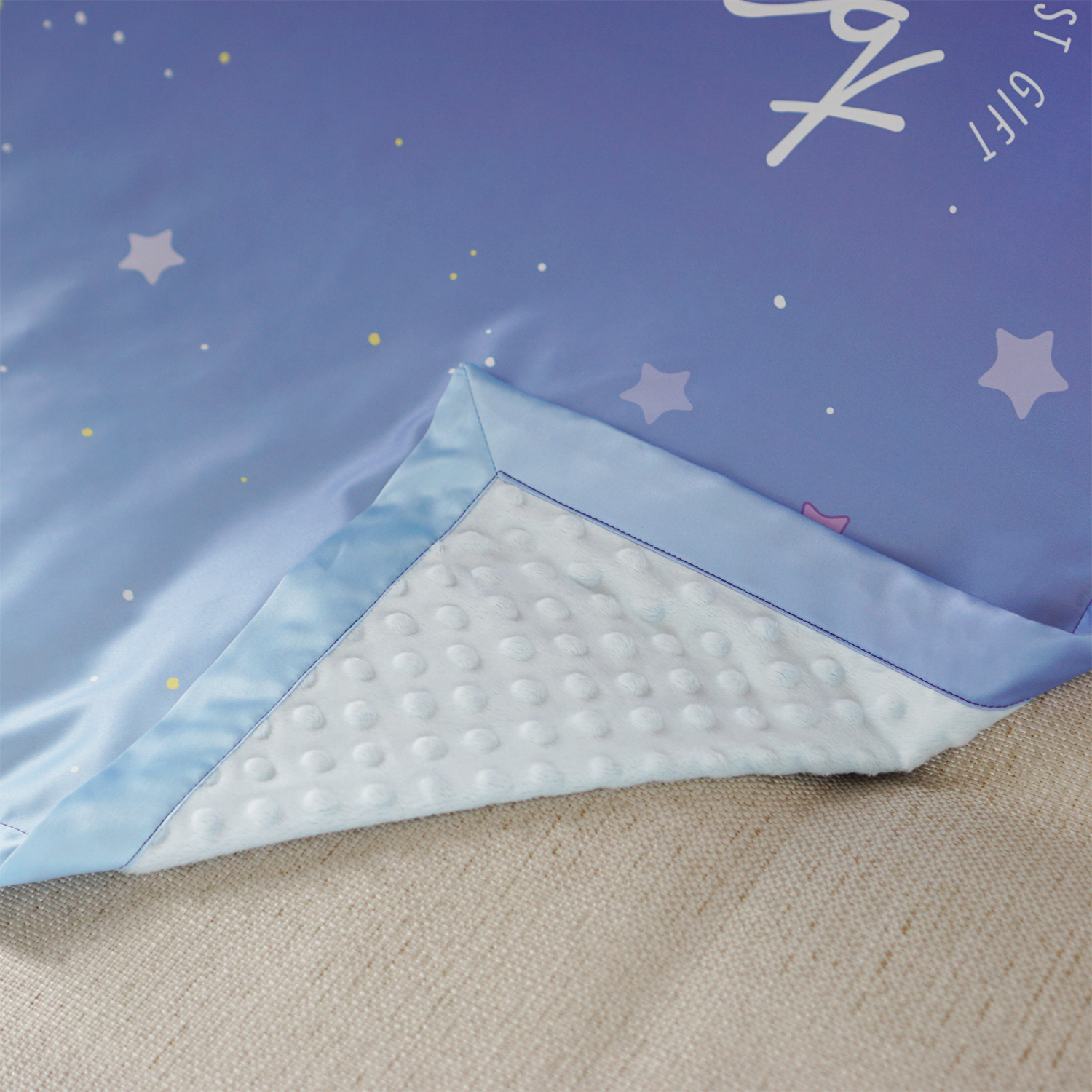ผ้าห่ม สั่งทำใส่ชื่อ ลาย Little Stars - Navy Blue