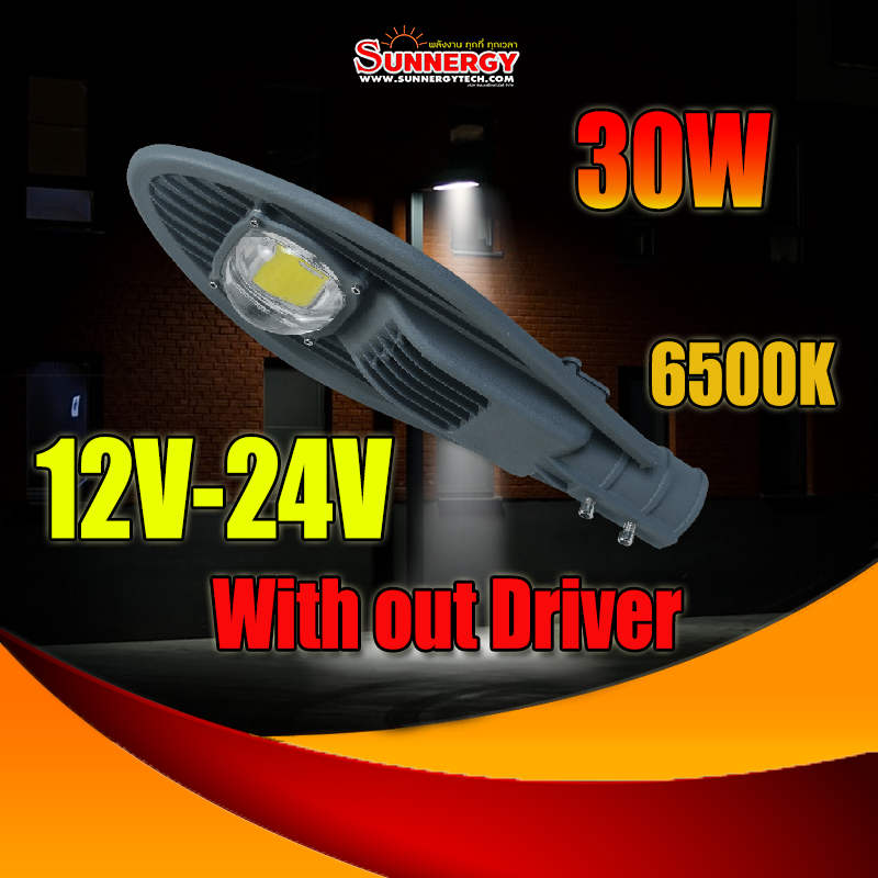 30W LED ไฟถนนโซลาร์เซลล์ DC 12V 24V แสงสีขาว 6500K สำหรับชาร์จคอนโทรล Driver