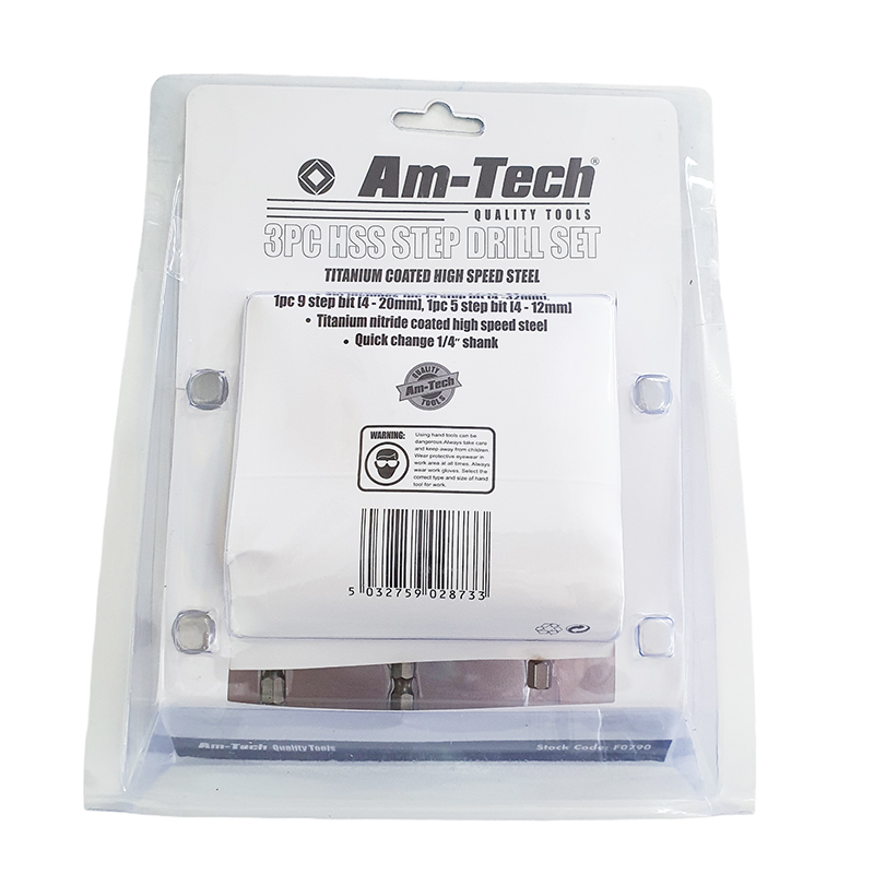 ดอกสว่านเจดีย์ชุด 3 ตัว ยี่ห้อ Am-Tech ชุบไทเทเนียม