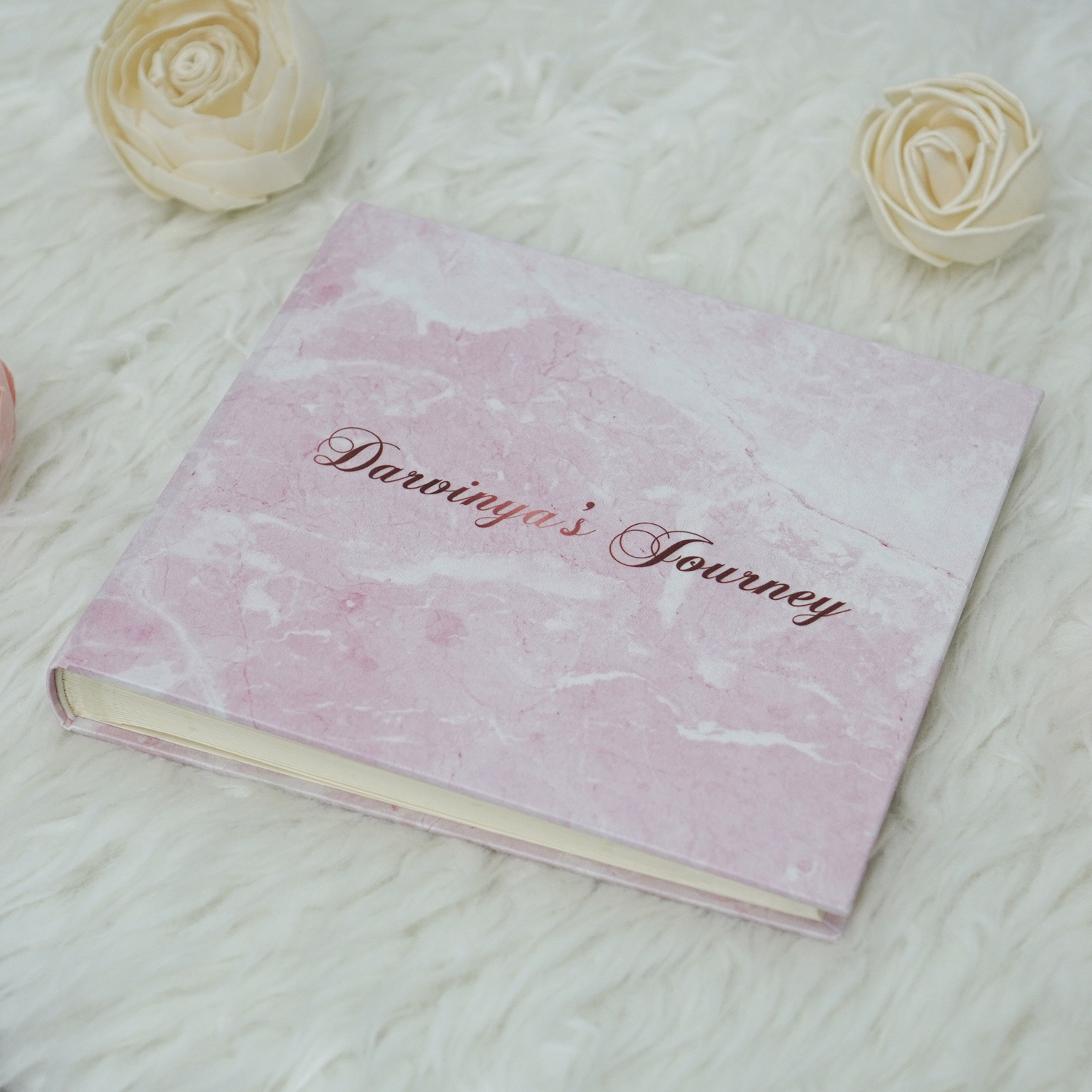 สมุดเซ็น สมุดอวยพร แบบสั่งทำใส่ชื่อ ลายหินอ่อนสีชมพู Pink Marble - Copper
