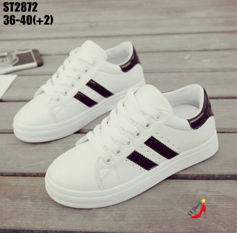 รองเท้าผ้าใบสไตล์ Sportแต่งแถบ (สีขาว)