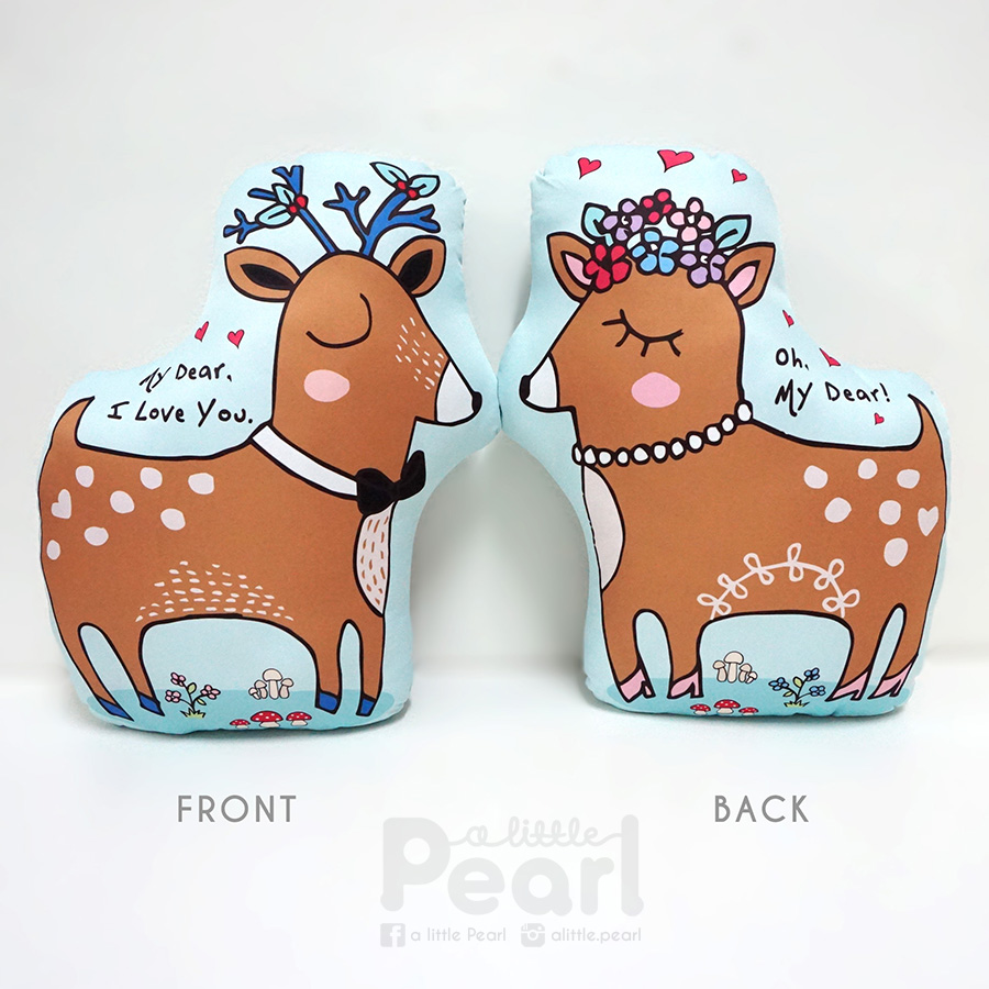หมอนของขวัญ แบบพร้อมส่ง ลายกวาง 2in1 Couple Deer Pillow สี Mint