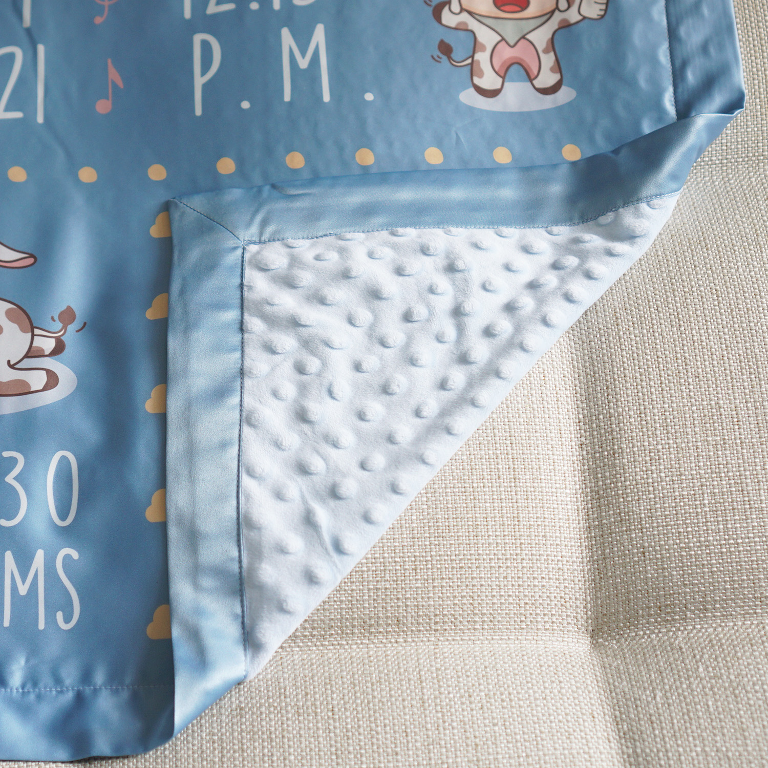 ผ้าห่มเด็ก ใส่ประวัติแรกเกิด ลาย Cow2 - Blue