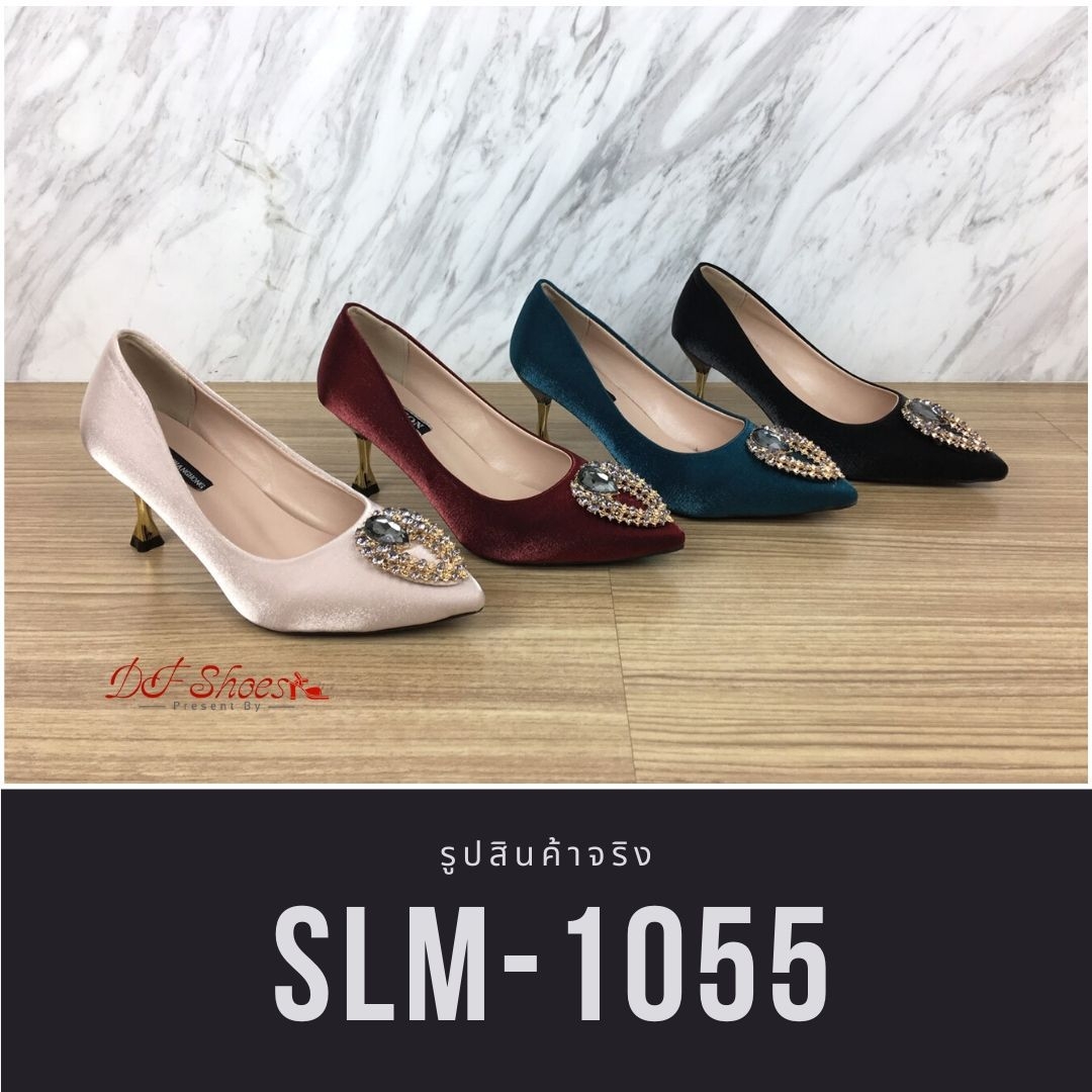 รองเท้าคัทชูซาตินแต่งคริสตัล (สีน้ำเงิน)