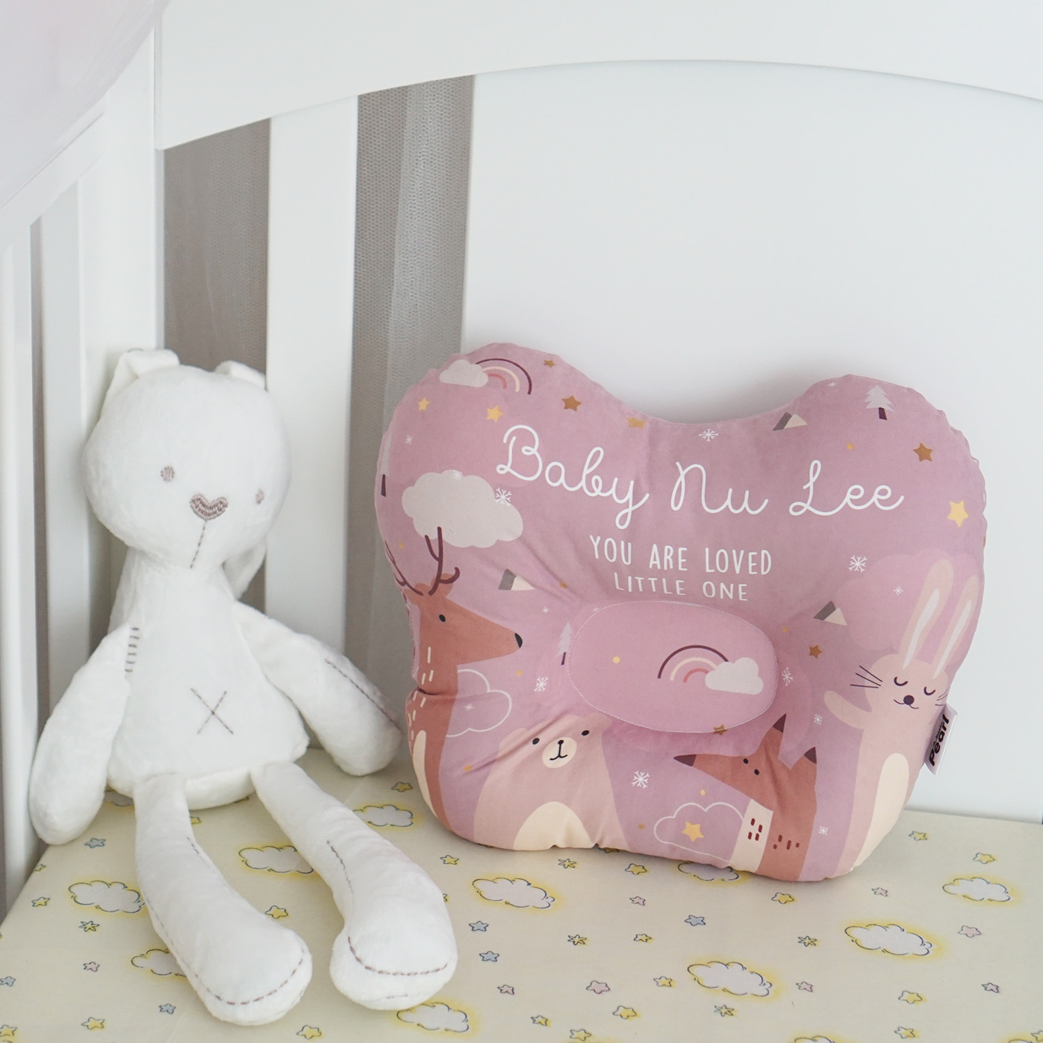หมอนเด็ก หมอนหลุม Baby Pillow สั่งทำใส่ชื่อ ลาย Woodland - Pink