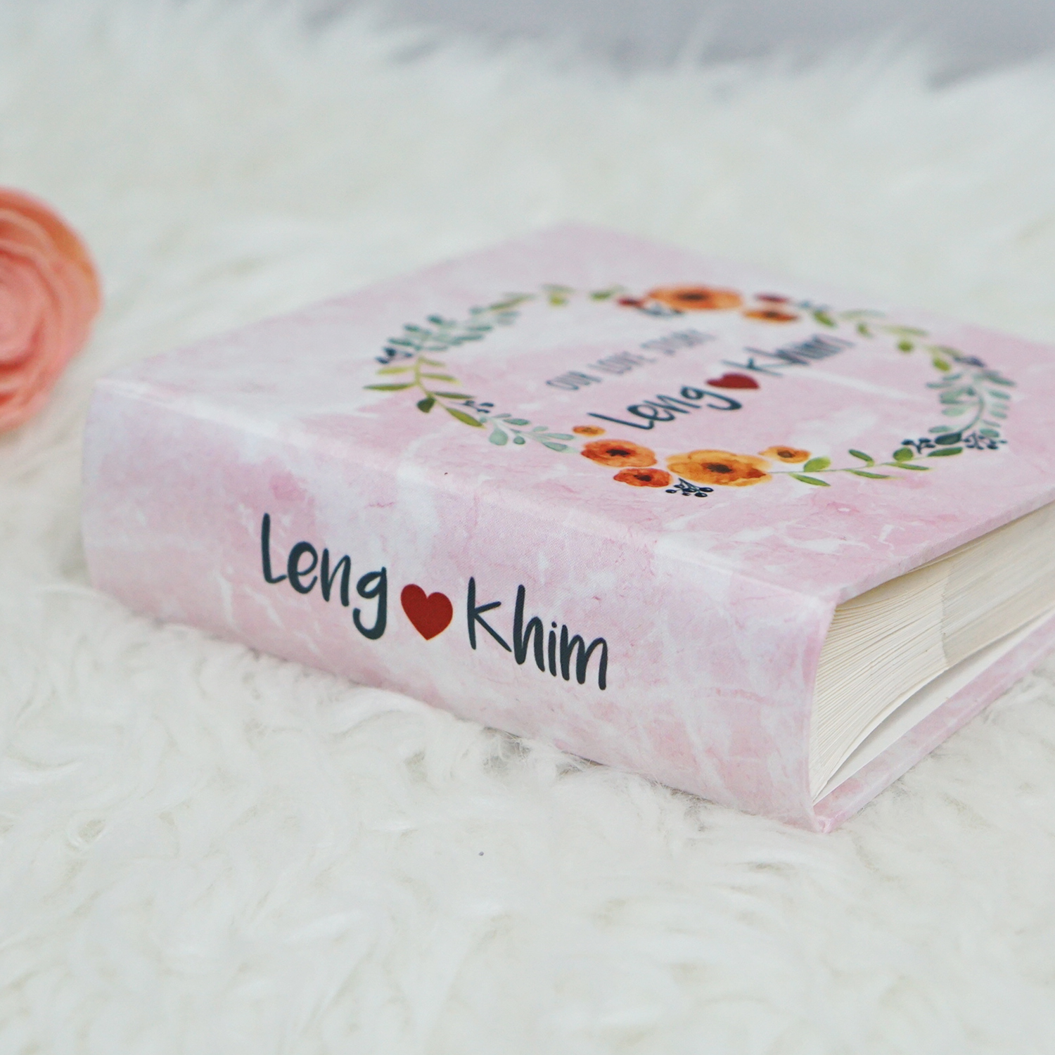 อัลบั้มสั่งทำใส่ชื่อ ลายหินอ่อนสีชมพู - Pink Marble - Watercolour Floral Frame