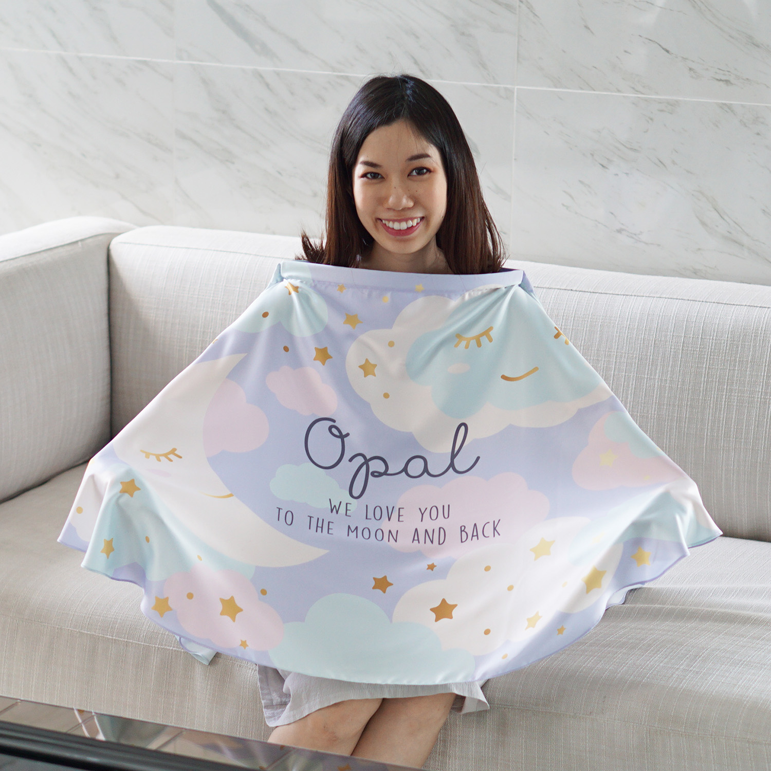 ผ้าคลุมให้นม สั่งทำใส่ชือ ลาย Moon - Lavender