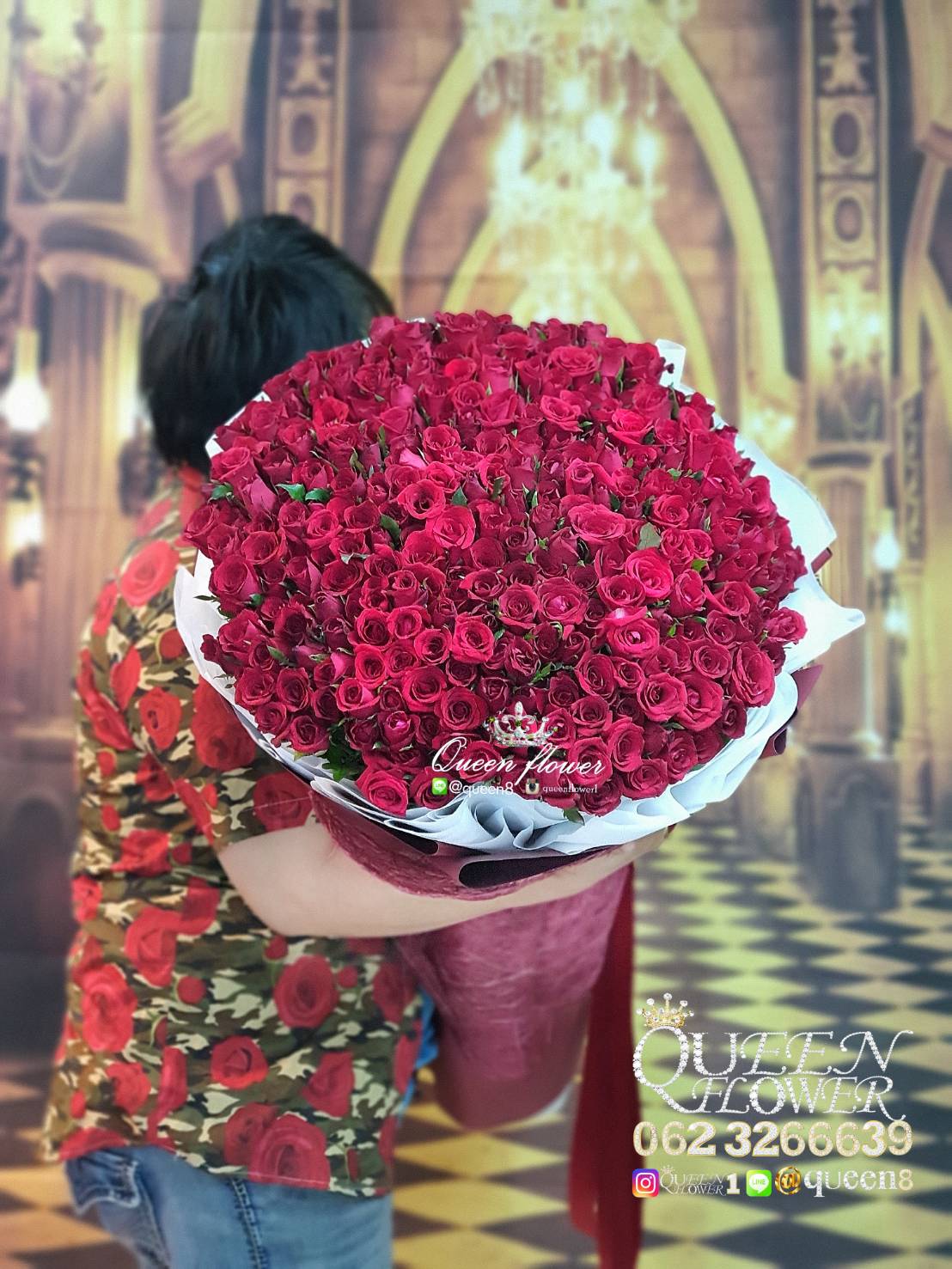 ช่อดอกกุหลาบแดง300ดอก