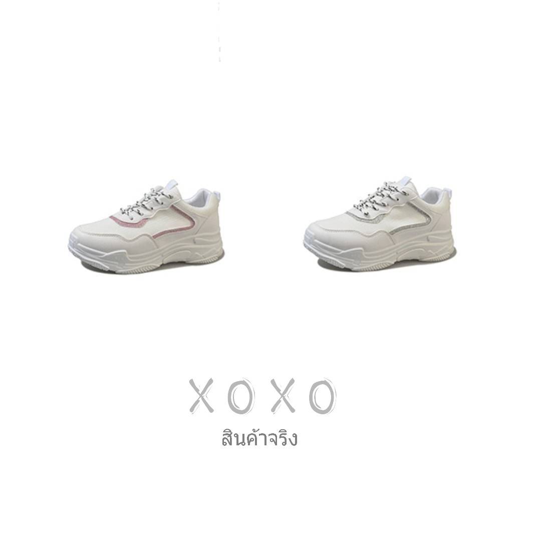 รองเท้าผ้าใบแฟชั่นทรง Sportแต่งลายกลิตเตอร์ (สีเงิน)