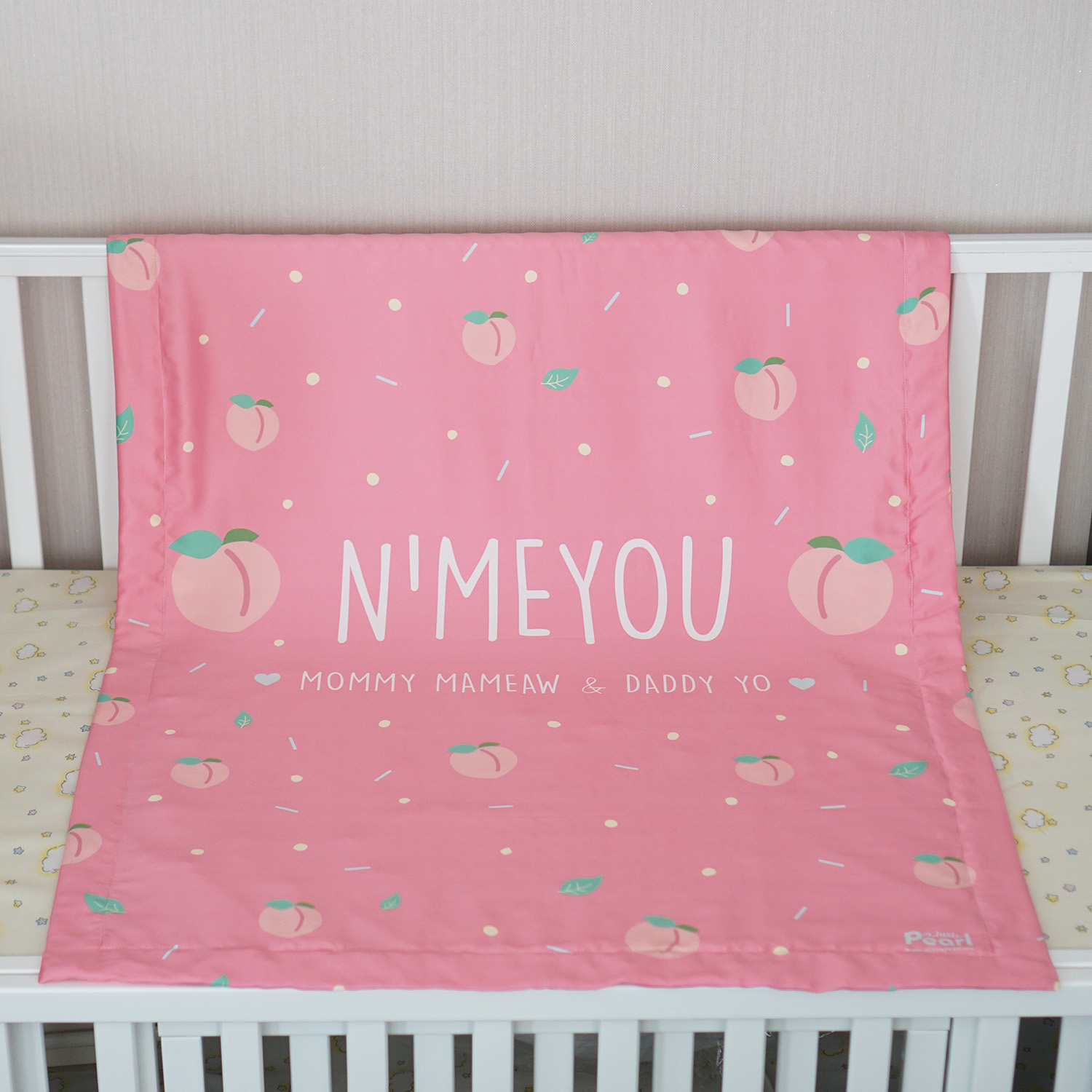 ผ้าห่ม สั่งทำใส่ชื่อ ลาย Peach - Pink