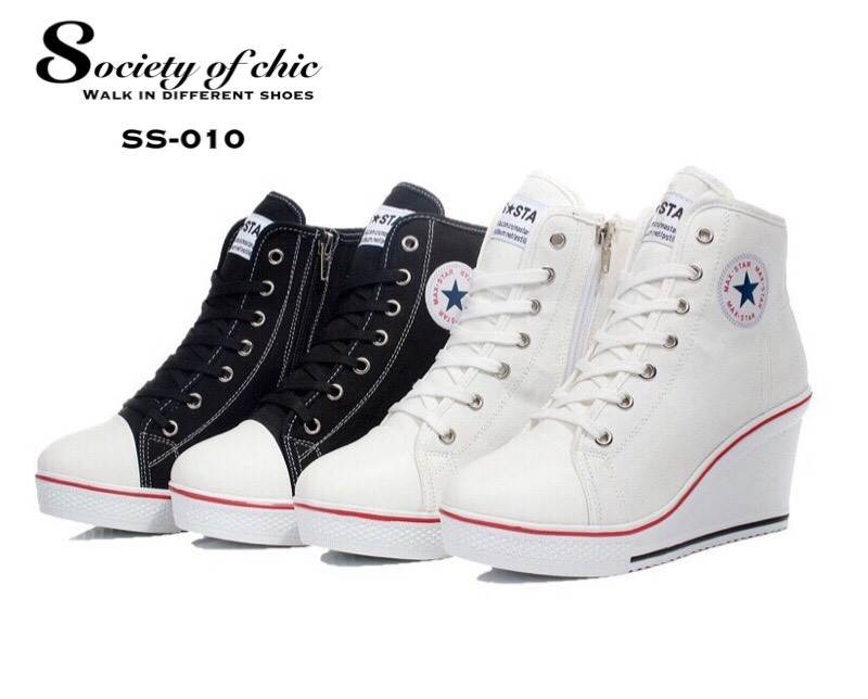 รองเท้าผ้าใบส้นเตารีดเกาหลี (สีดำ)