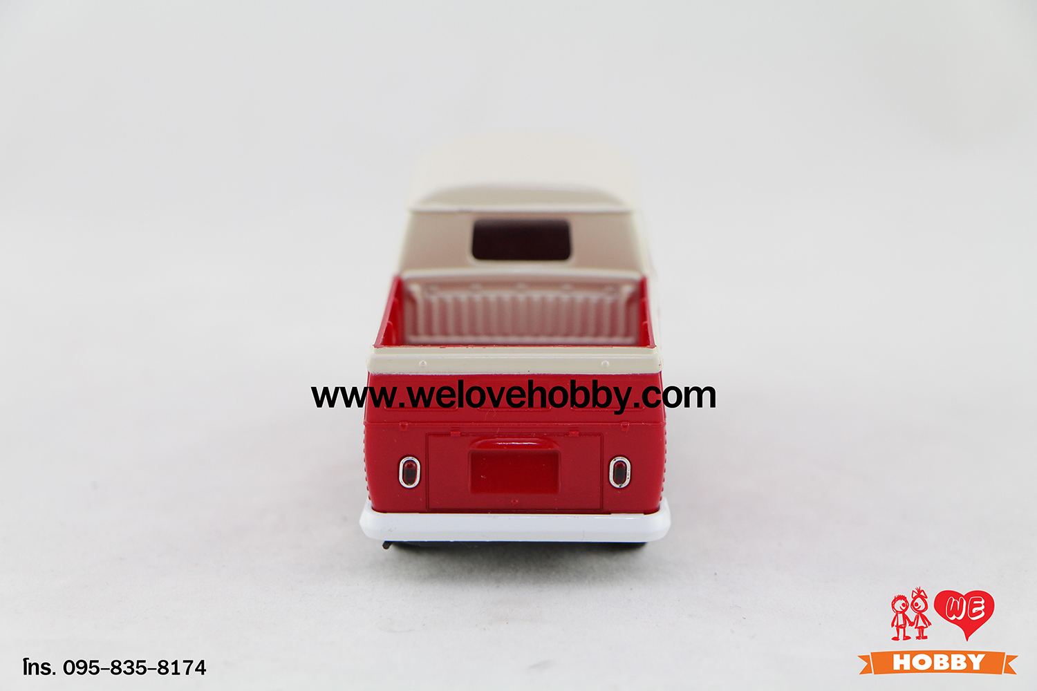 โมเดลรถกระบะโฟล์คคลาสสิค Volkswagen Type 1 Double Cabin Pick Up สีแดง-ครีม Scale 1:34-1:39