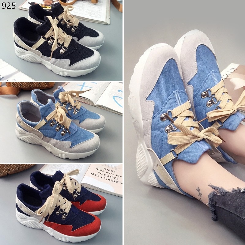 รองเท้าผ้าใบสไตล์ Sport แต่งสีสัน (สีฟ้า)