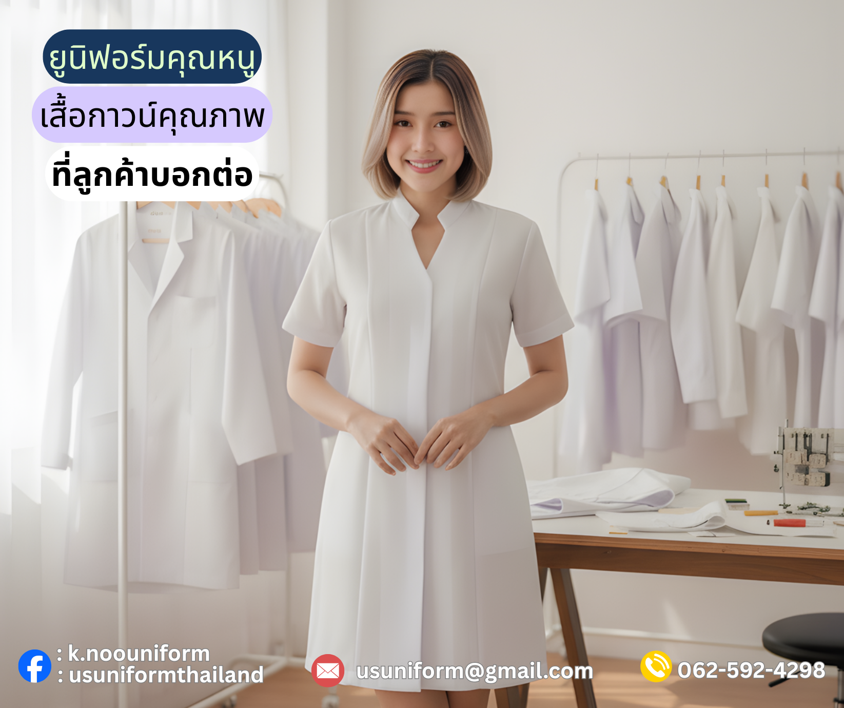 เสื้อกาวน์ยาว ชุดกาวน์ เสื้อกาวน์แพทย์ เสื้อกาวน์คุณหมอ เสื้อกาวน์เภสัช เสื้อกาวน์คลีนิคเสริมความงาม ราคาถูก