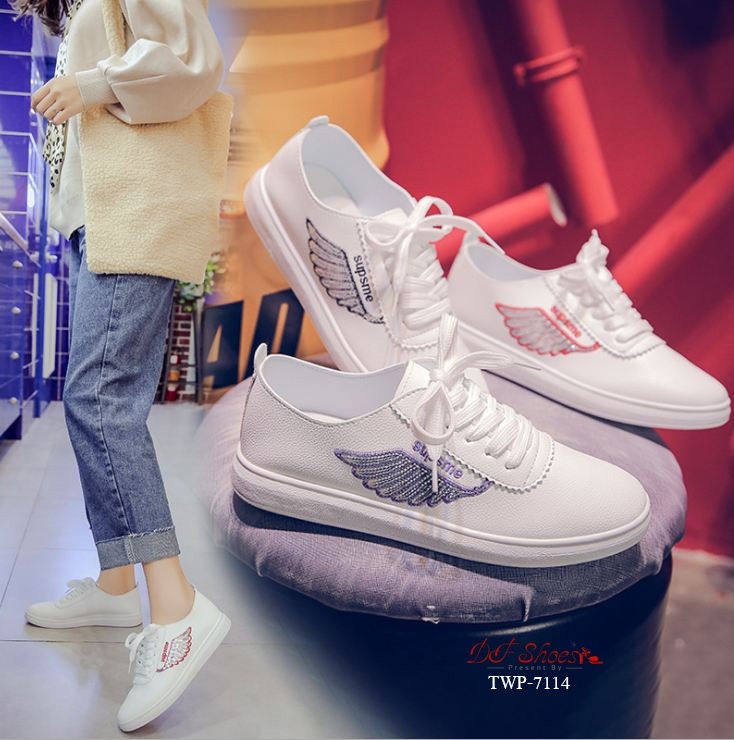 รองเท้าผ้าใบแฟชั่นปักเลื่อมปีก (สีม่วง)