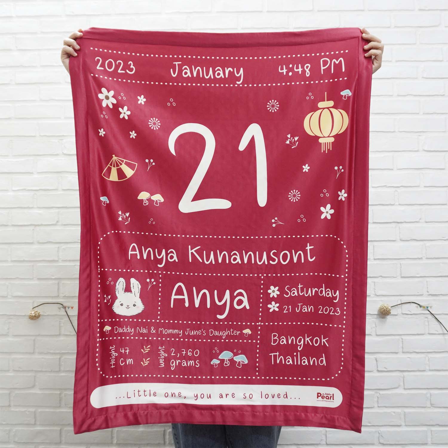 ผ้าห่ม ใส่ประวัติแรกเกิด ลาย Chinese Calendar - Red