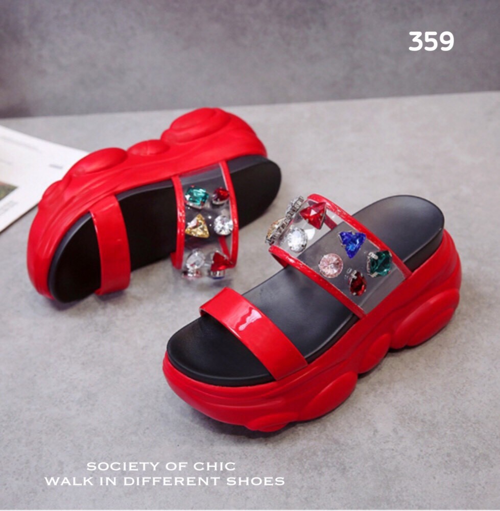 รองเท้าแตะเสริมส้นสไตล์Sportแต่งเพชร (สีขาว)
