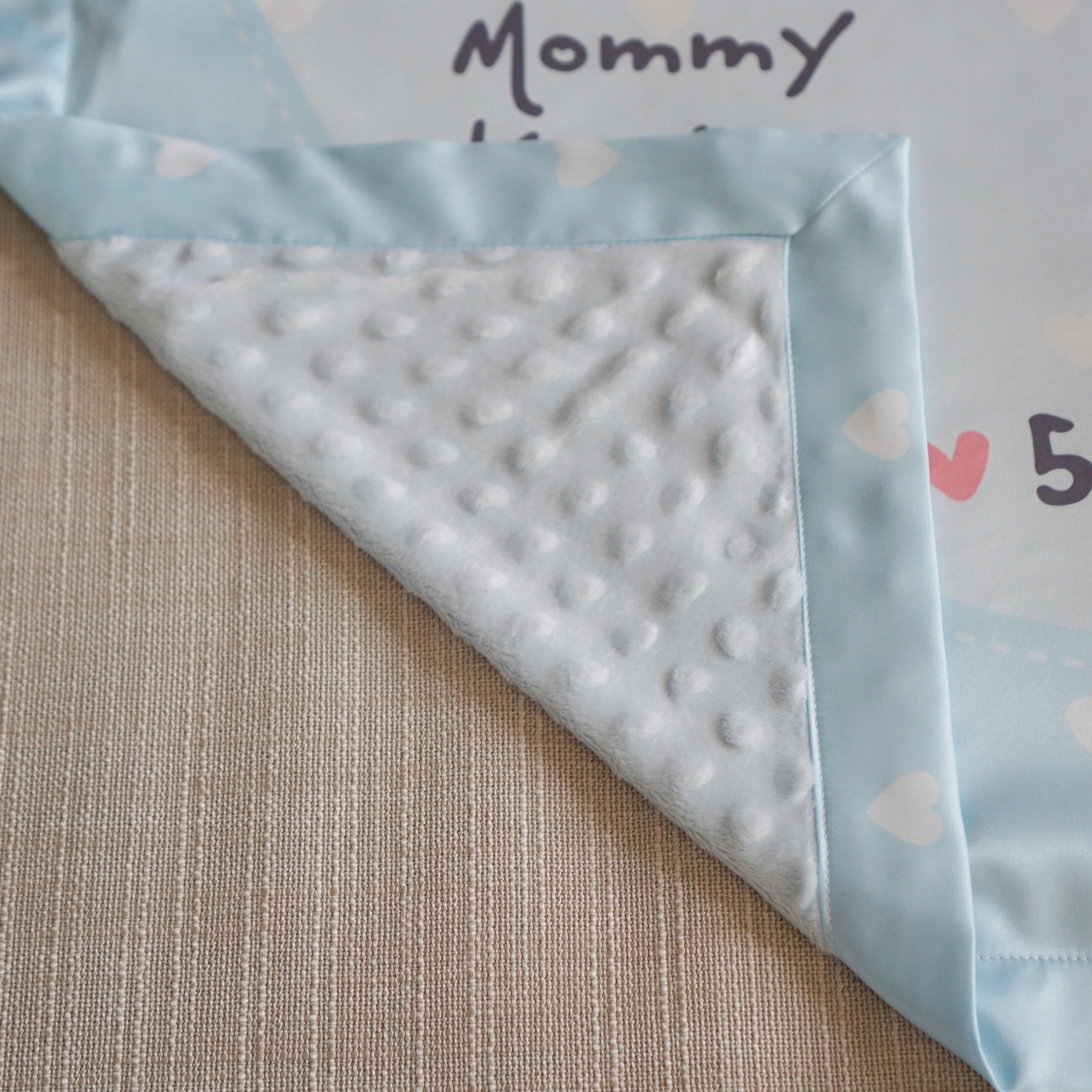 ผ้าห่มเด็ก ใส่ชื่อ ลายกระต่าย สีฟ้า / Rabbit Family - Blue