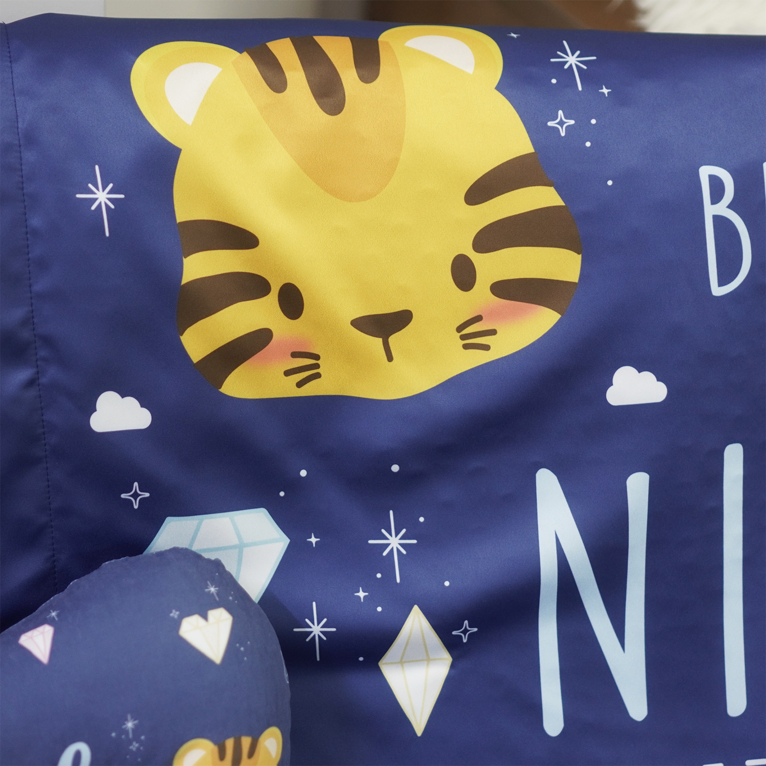 ผ้าห่มเด็ก สั่งทำใส่ประวัติแรกเกิด ลายเสือ ปีขาล Tiger with diamond - Navy