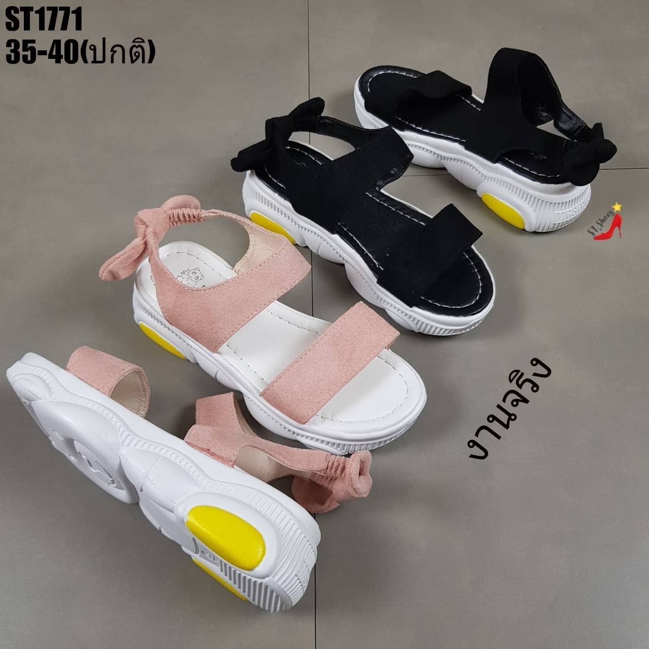รองเท้าลำลองแต่งสายรัดท้ายโบว์ (สีดำ)