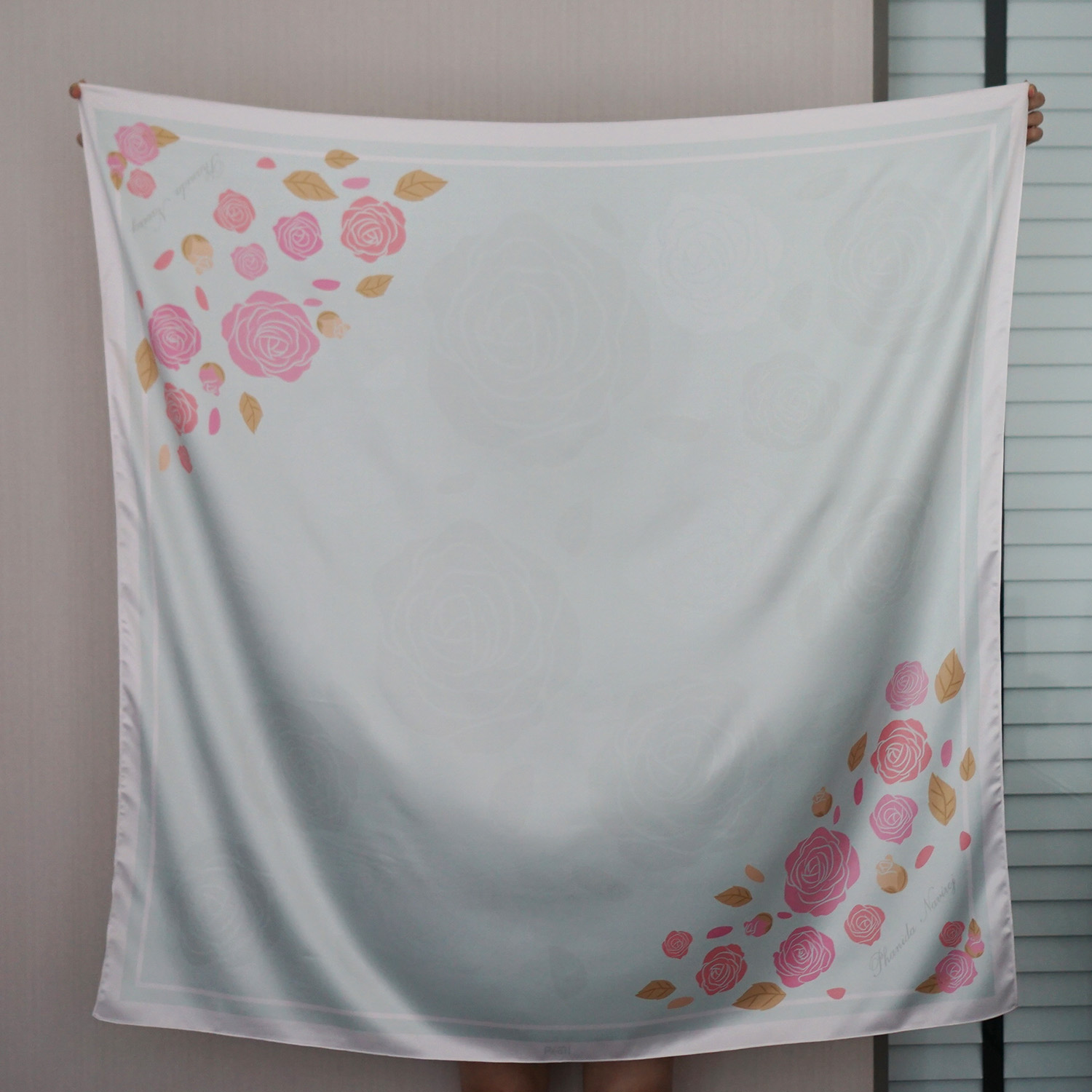 ผ้าพันคอ ลาย กุหลาบ - Rose Scarf - Mint สั่งทำใส่ชื่อ