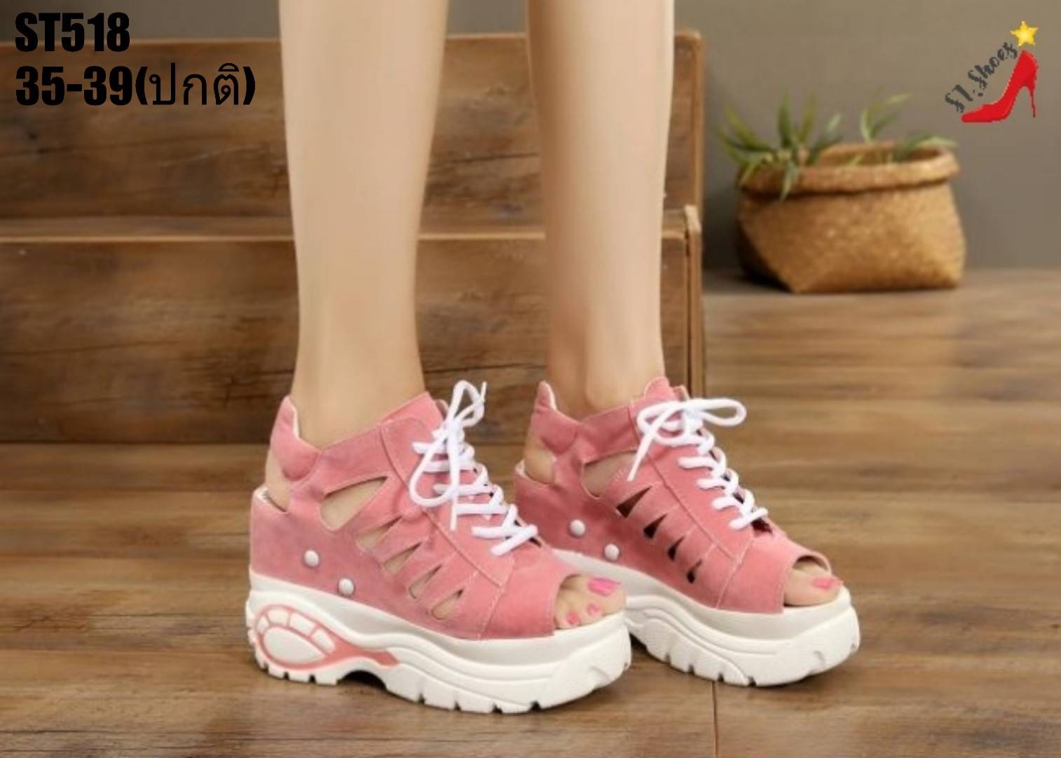 รองเท้าแตะเสริมส้นทรงผ้าใบ (สีดำ)