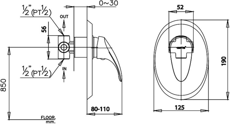 Cotto CT111A วาล์วเปิด-ปิดน้ำเย็นแบบก้านโยกฝังผนัง