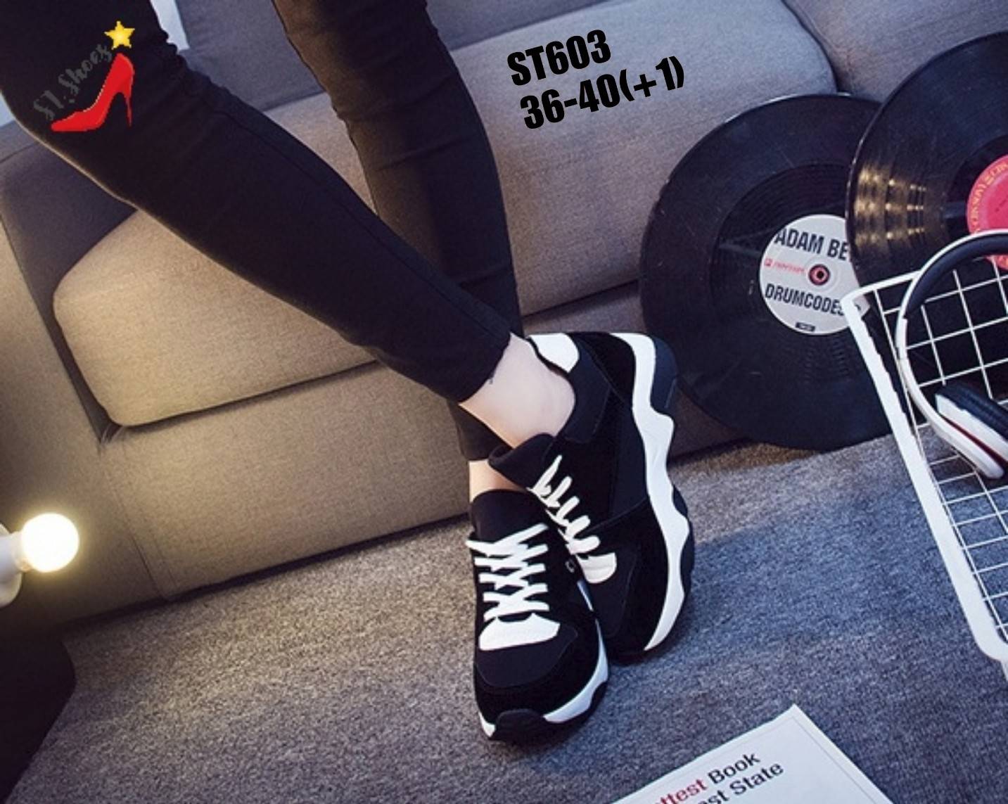 รองเท้าผ้าใบสไตล์Sportแต่งแถบทูโทน (สีขาว)