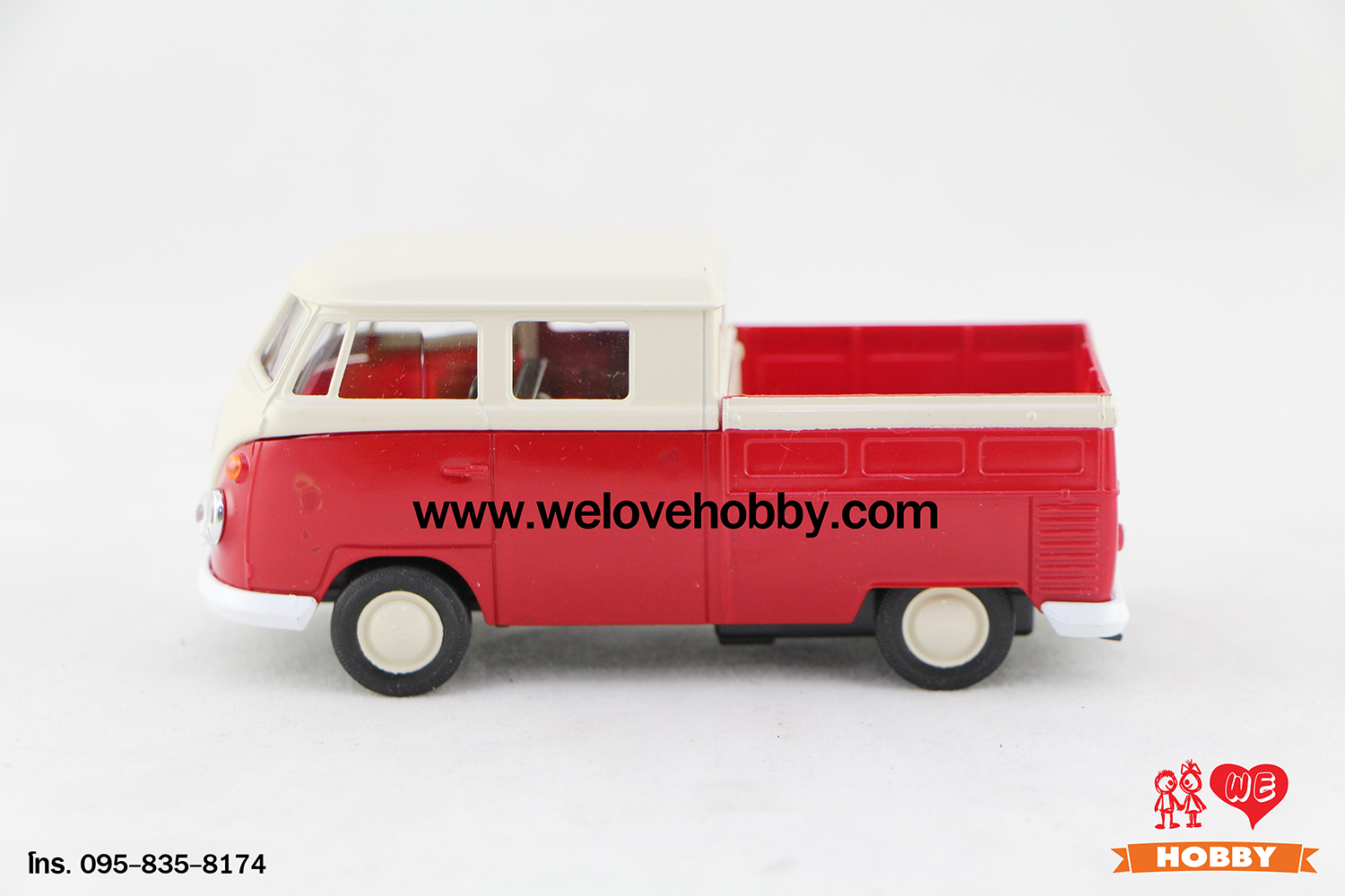 โมเดลรถกระบะโฟล์คคลาสสิค Volkswagen Type 1 Double Cabin Pick Up สีแดง-ครีม Scale 1:34-1:39