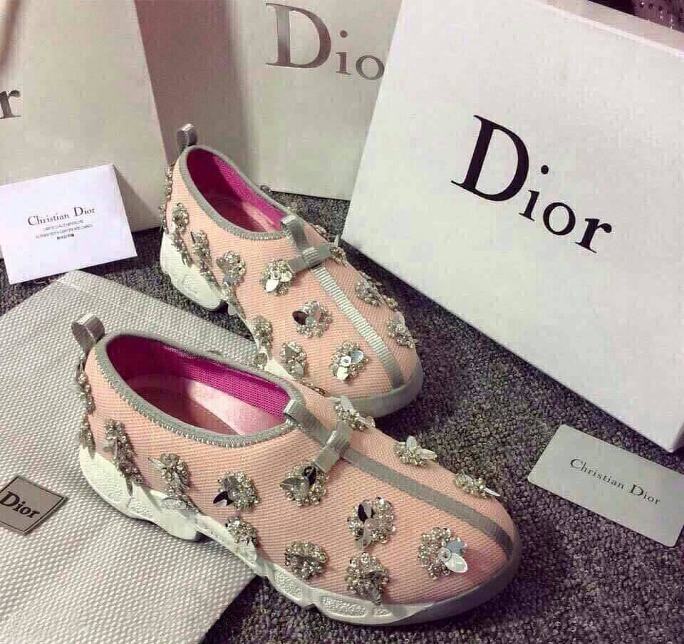 พร้อมส่ง : รองเท้าผ้าใบ Dior Fusion Sneakers (ชมพูดอกเงิน)