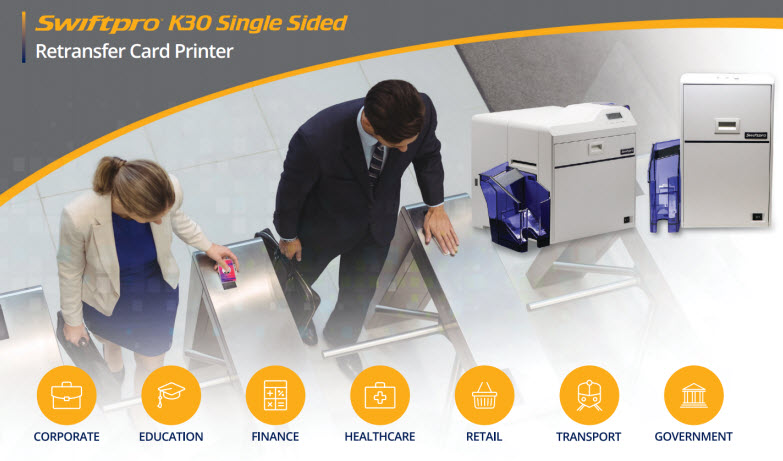 ขายถูก เครื่องพิมพ์บัตร Swiftpro K30 Single Sided Retransfer Card Printer (รับประกันเครื่อง 2 ปี )