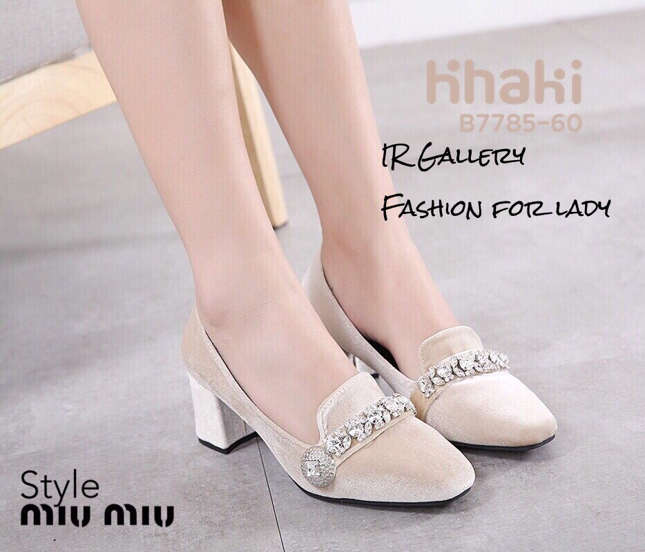 รองเท้าคัทชูแต่งเพชร Style MIU MIU (สีครีม)