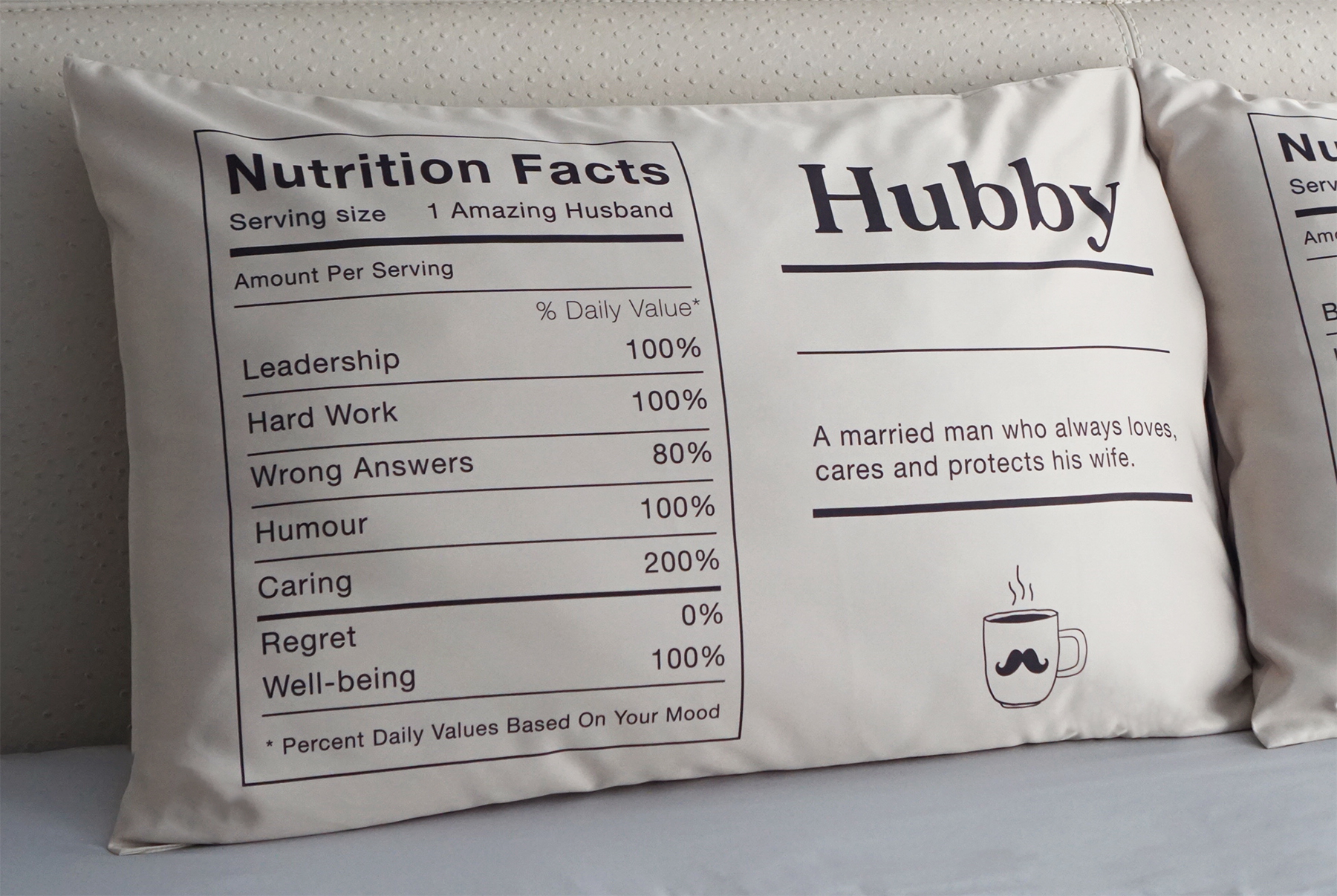 ปลอกหมอนคู่ แบบพร้อมส่ง Grade B สีเบจ ลาย Nutrition Hubby Wifey (ไม่รวมกล่องของขวัญ สั่งเพิ่มได้ใบละ 30฿)
