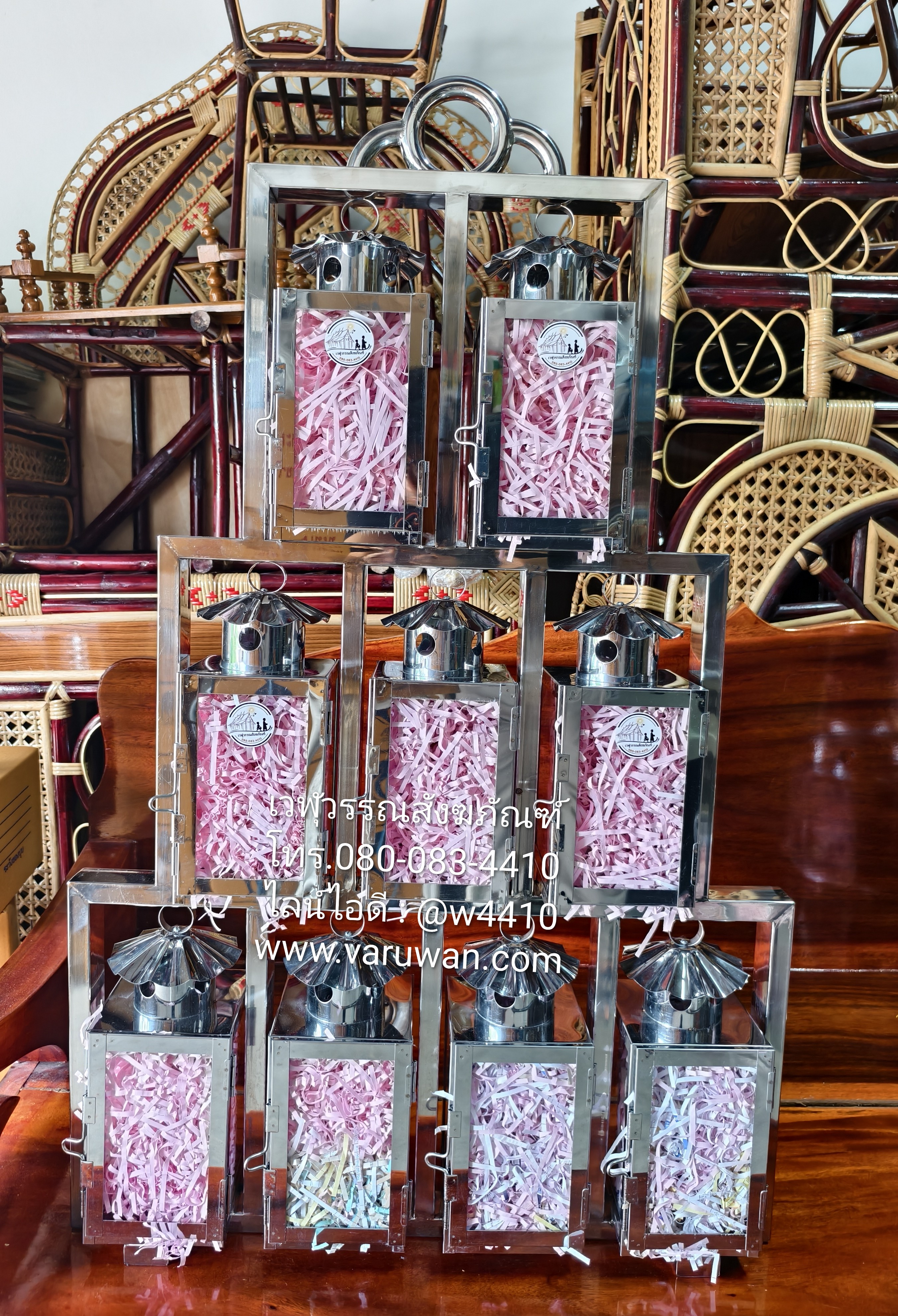 ตะเกียงโกเต้ง 9 ดวง สแตนเลส (ตะเกียงยอดเสาศาลเจ้า)