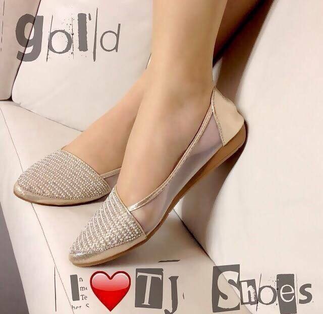 พร้อมส่ง : รองเท้าคัชชูส้นแบน metalic style (สีทอง)