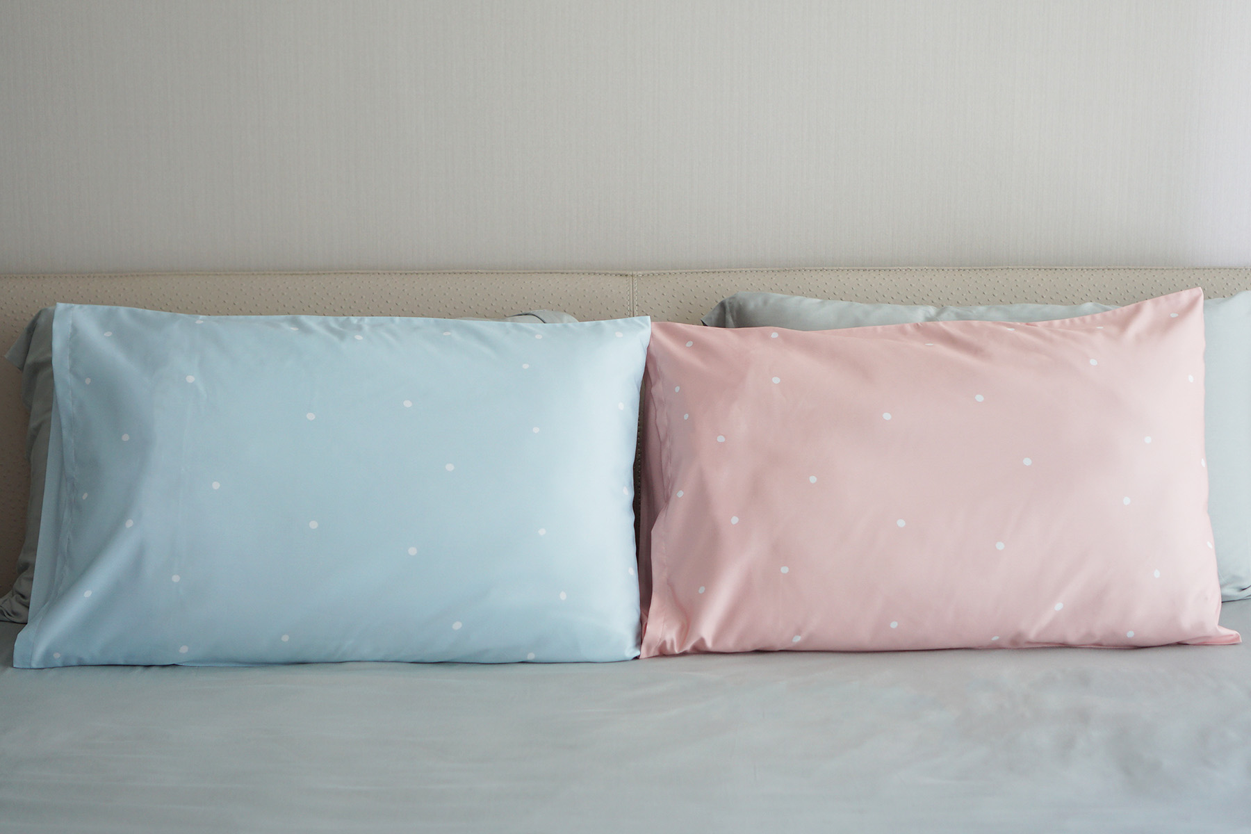 ปลอกหมอนหนุนคู่ พิมพ์ลายเต็มผืน Polka Dot - Pink/Blue - Floral Frame