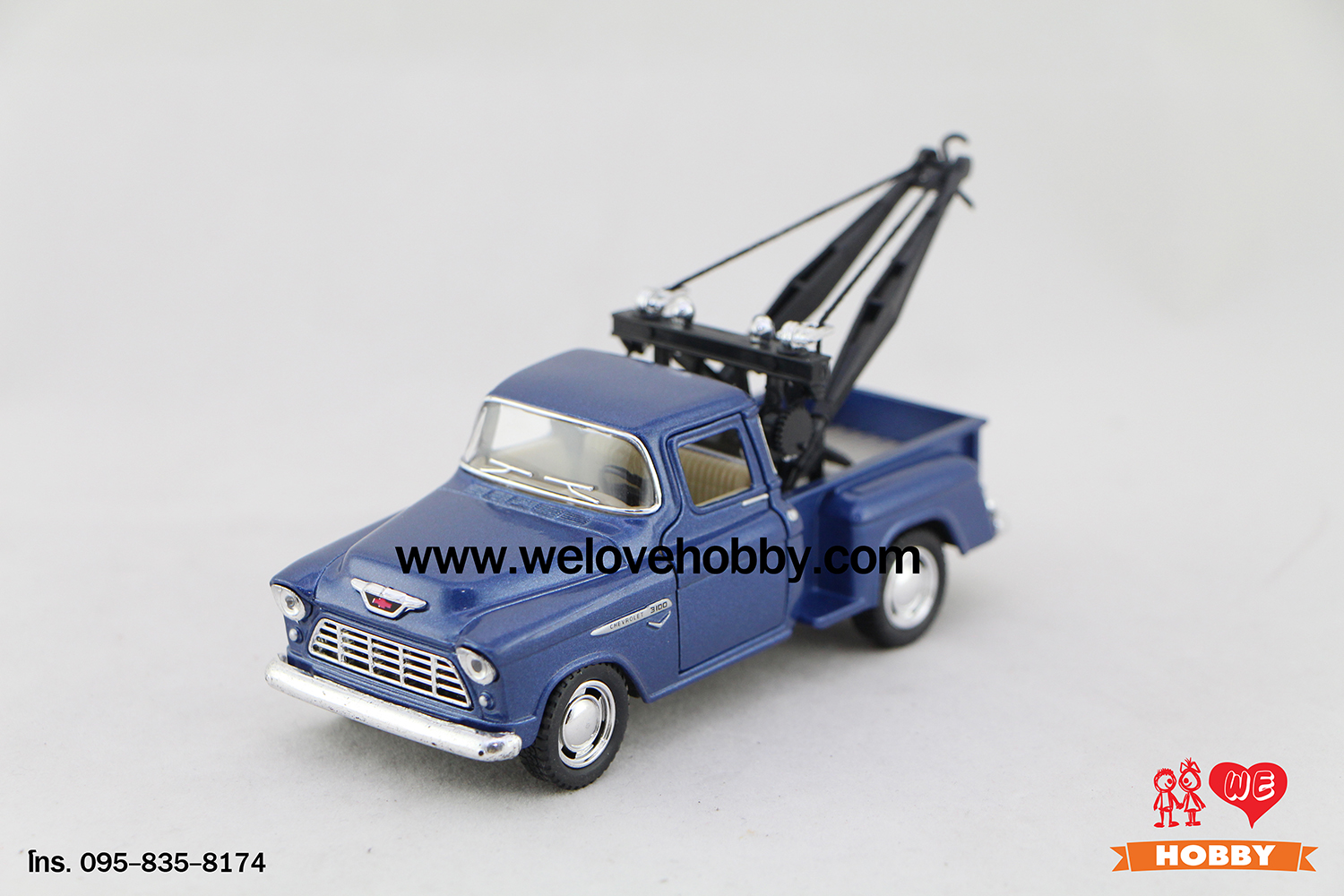 โมเดลรถกระบะคลาสสิค 1955 Chevrolet Chevy Stepside Pick-Up สีน้ำเงิน Scale 1:32 มีเซตอุปกรณ์รถยก รถลาก