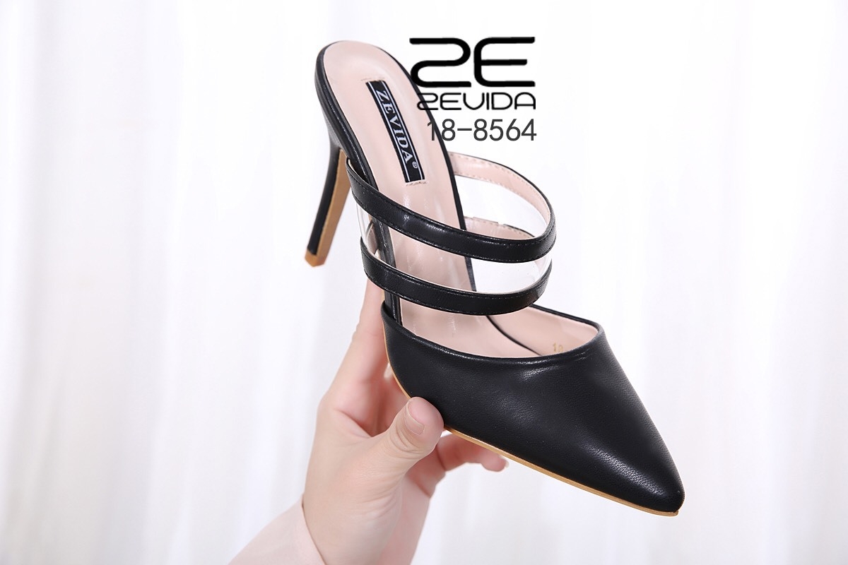 รองเท้าส้นสูงเปิดส้นสายคาดสองชั้น (สีขาว)