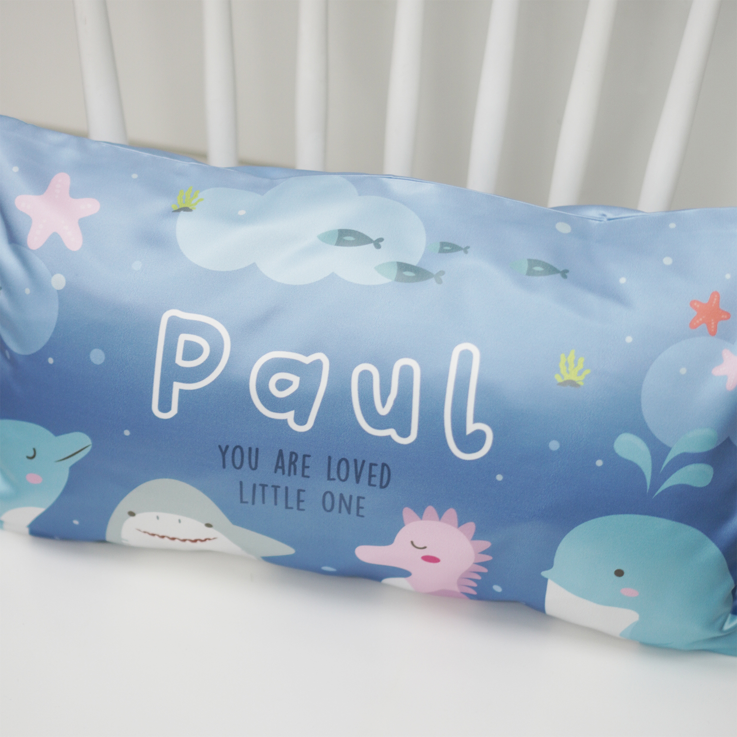 หมอนเด็ก สั่งทำใส่ชื่อ ลาย Sea Party - Blue
