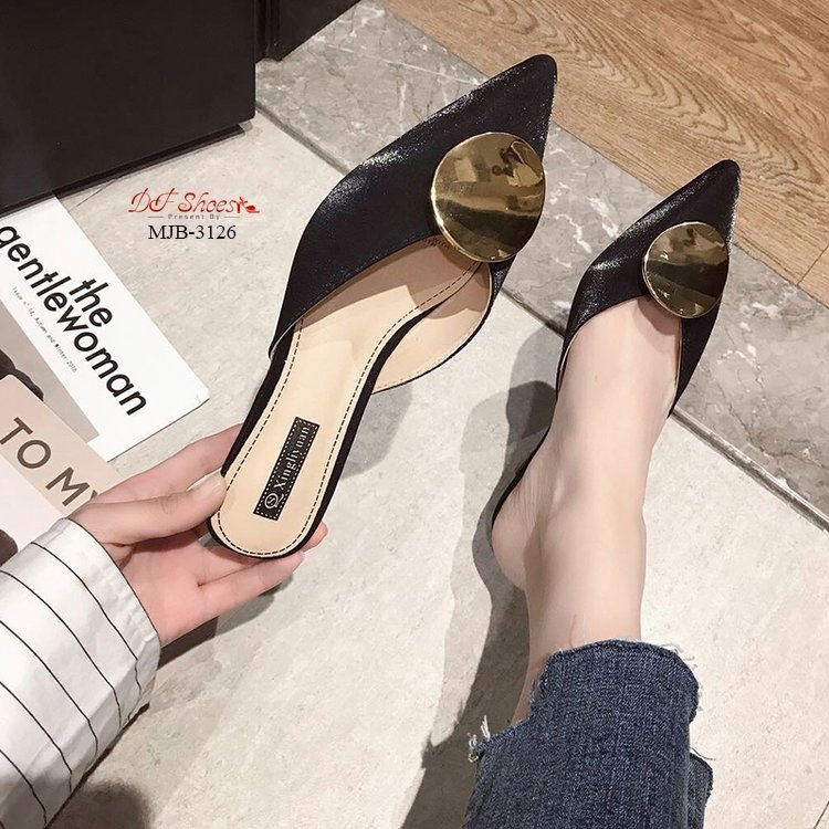 รองเท้าซาตินทรงเปิดส้น (สีดำ)