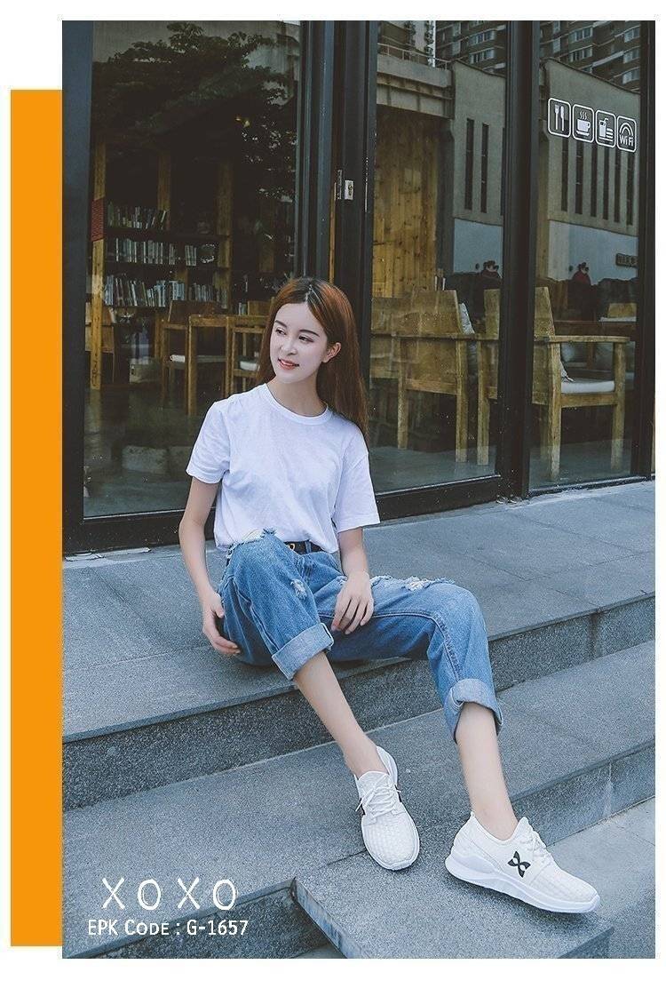 รองเท้าผ้าใบทรง Sport แต่งโลโก้X (สีชมพู)