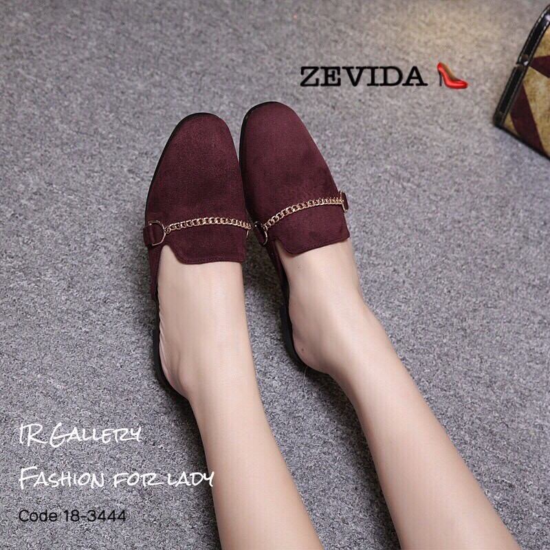 รองเท้าคัทชูทรงSlipperแต่งอะไหล่ (สีแดงเข้ม)