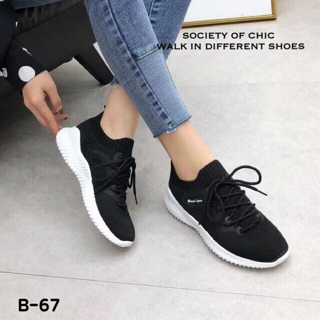 รองเท้าผ้าใบSportขอบถุงเท้า (สีดำ)