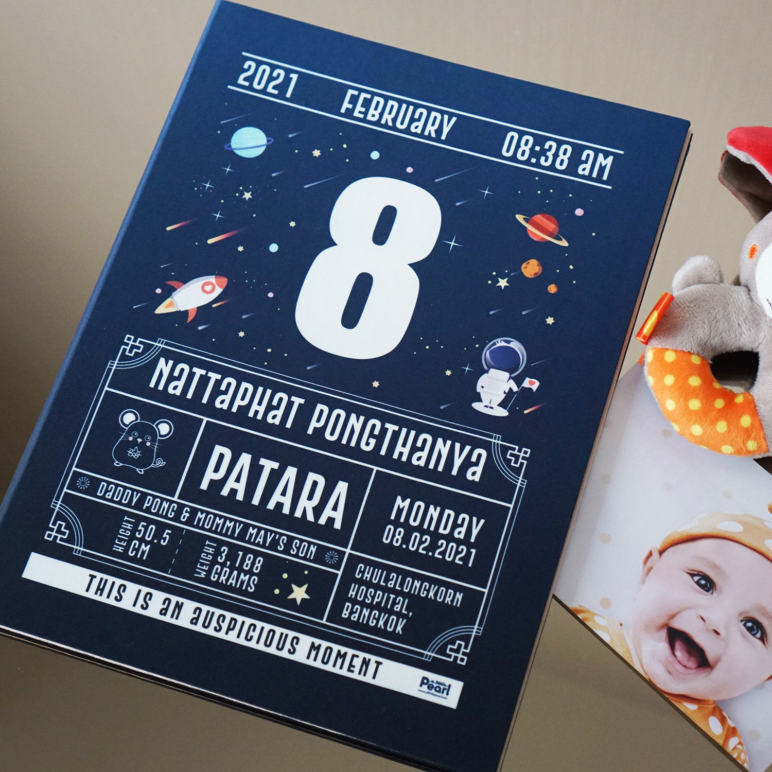 แฟ้มทะเบียนสมรส/สูติบัตร สั่งทำใส่ข้อความ ลาย Chinese Calendar - Space - Navy