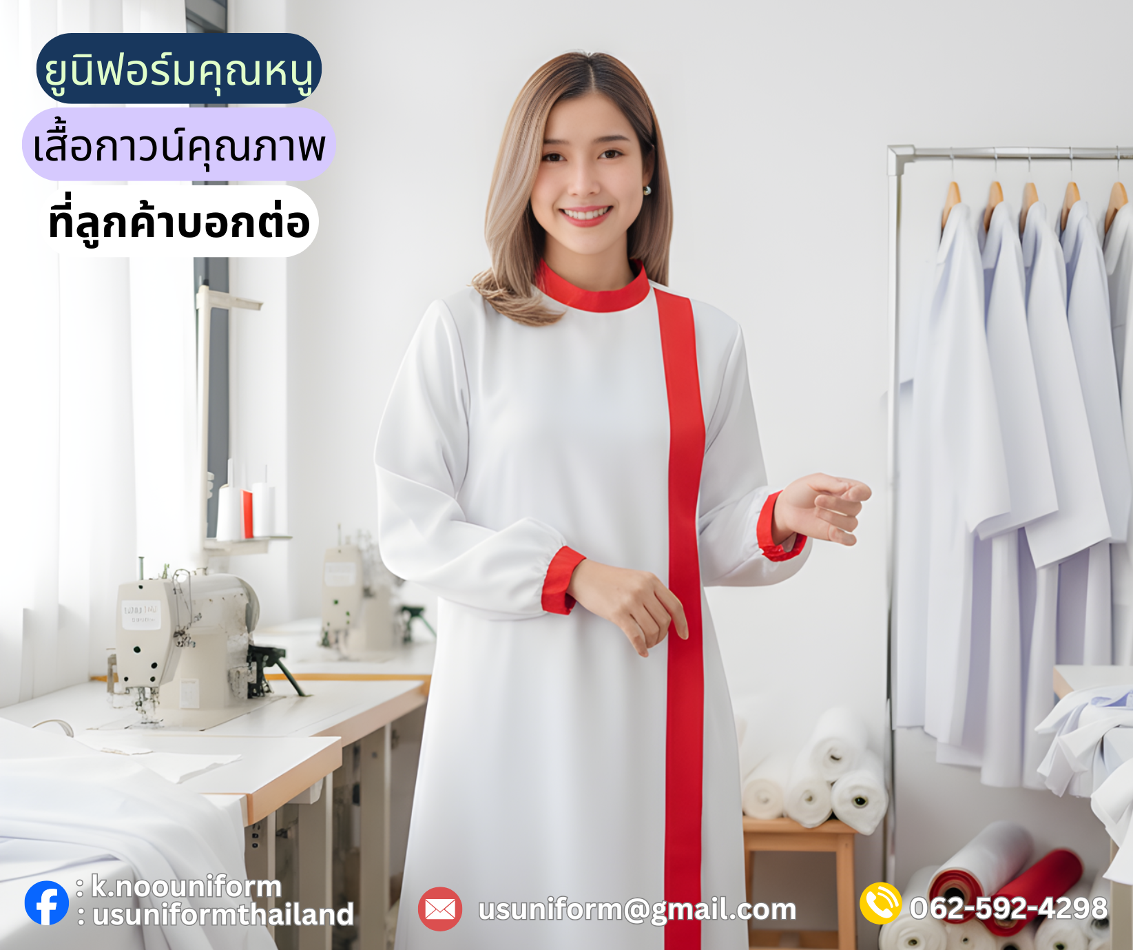 เสื้อกาวน์ยาว ชุดกาวน์ เสื้อกาวน์แพทย์ เสื้อกาวน์คุณหมอ เสื้อกาวน์เภสัช เสื้อกาวน์คลีนิกเสริมความงาม ราคาถูก