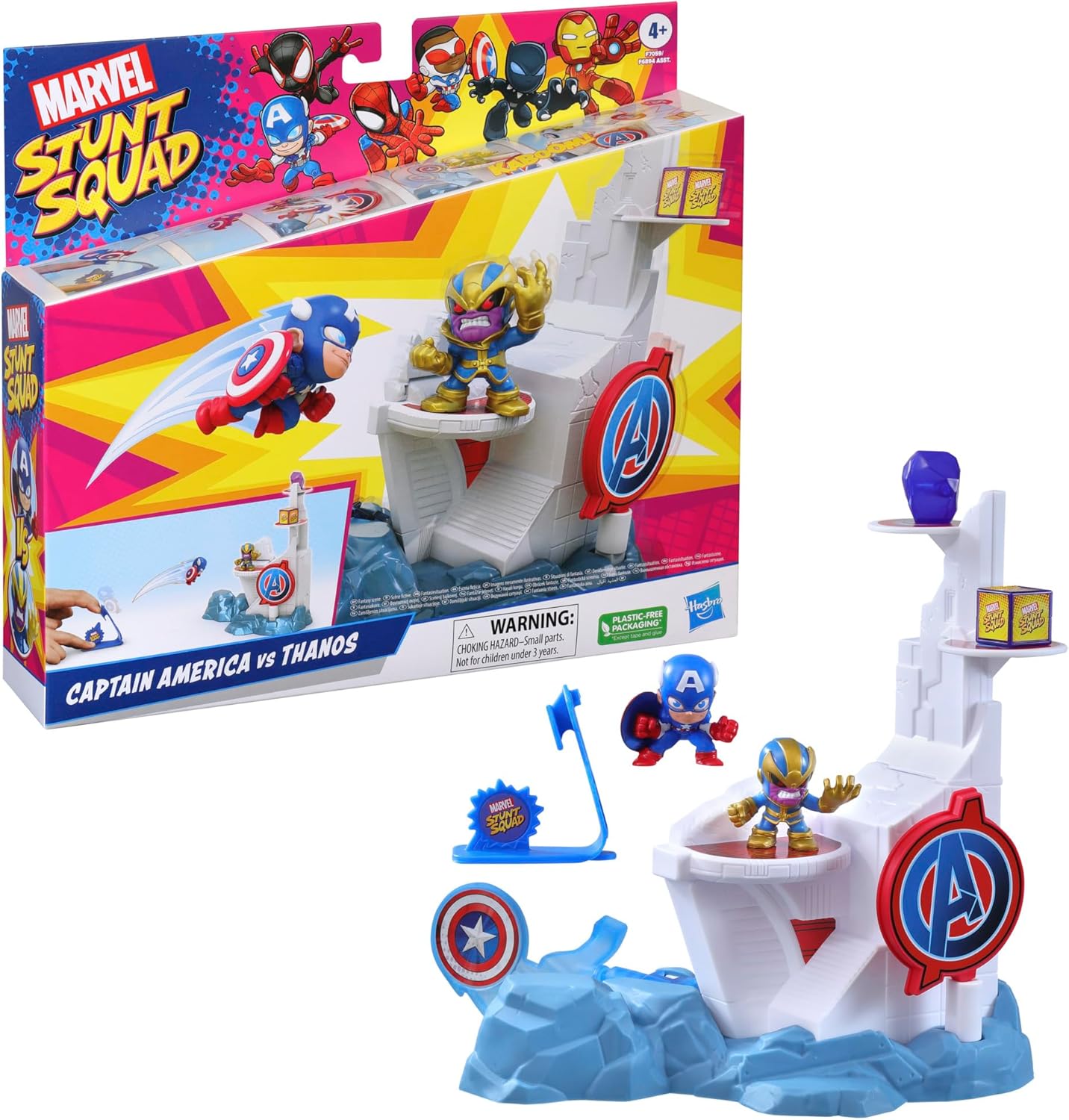 Hasbro Marvel Stunt Squad Tower Smash Playset, Captain America and Thanos Action Figures (1.5”) ฮาสโบร มาร์เวล สตันท์ สควอด กัปตัน อเมริกา และ ธานอส เพลย์เซ็ท