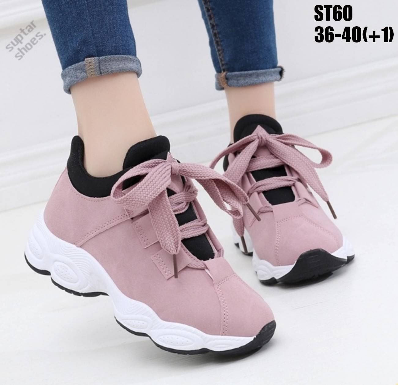 รองเท้าผ้าใบแฟชั่นทรง Sportแต่งขอบซัพพอร์ต (สีชมพู)