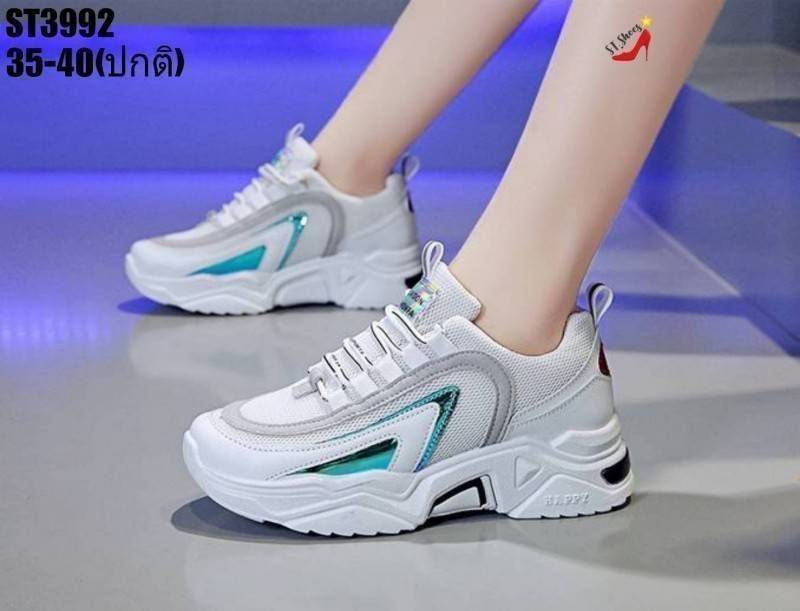 รองเท้าผ้าใบสไตล์Sport แต่งลายแฟชั่น (สีขาว)