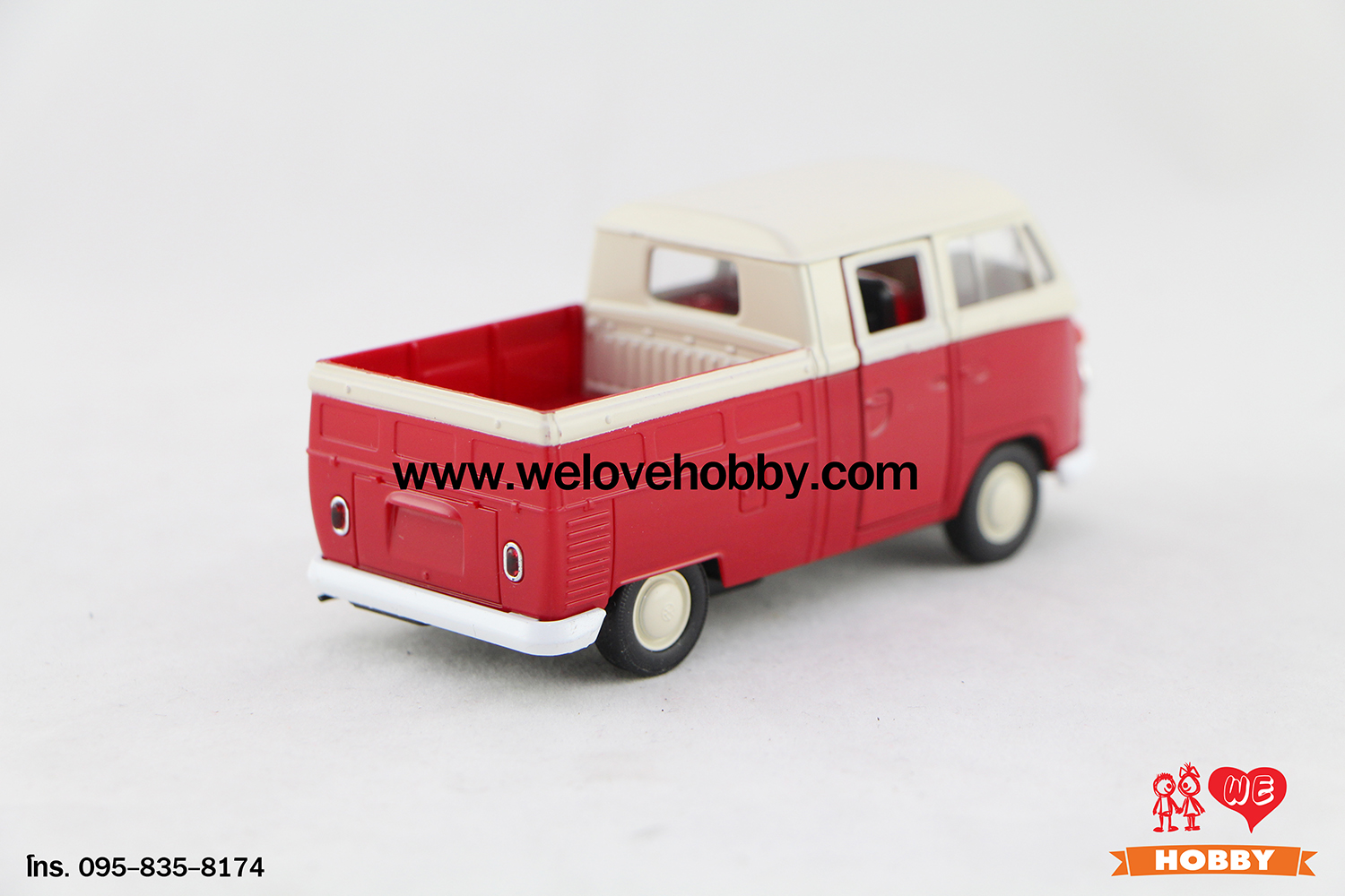 โมเดลรถกระบะโฟล์คคลาสสิค Volkswagen Type 1 Double Cabin Pick Up สีแดง-ครีม Scale 1:34-1:39