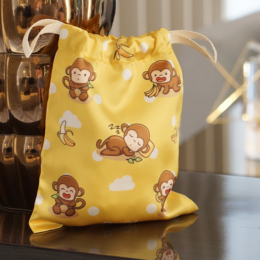 ถุงผ้าซาติน ลายลิงสีเหลือง - Monkey - Yellow